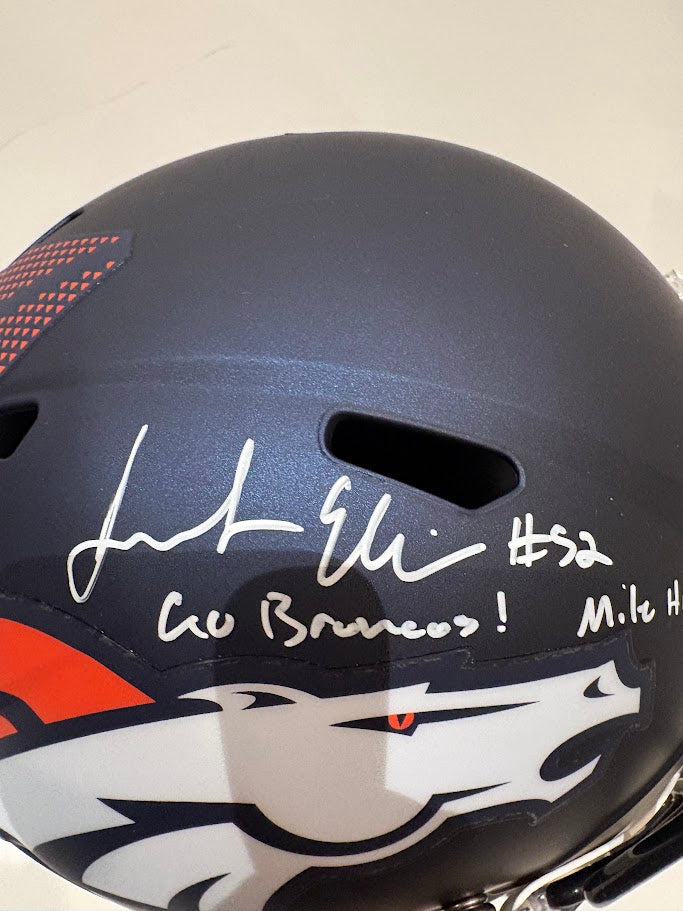 Jonah Elliss Autographed Denver Broncos Navy Replica Helmet Inscribed "Go Broncos!" & "Mile High" — BAS COA