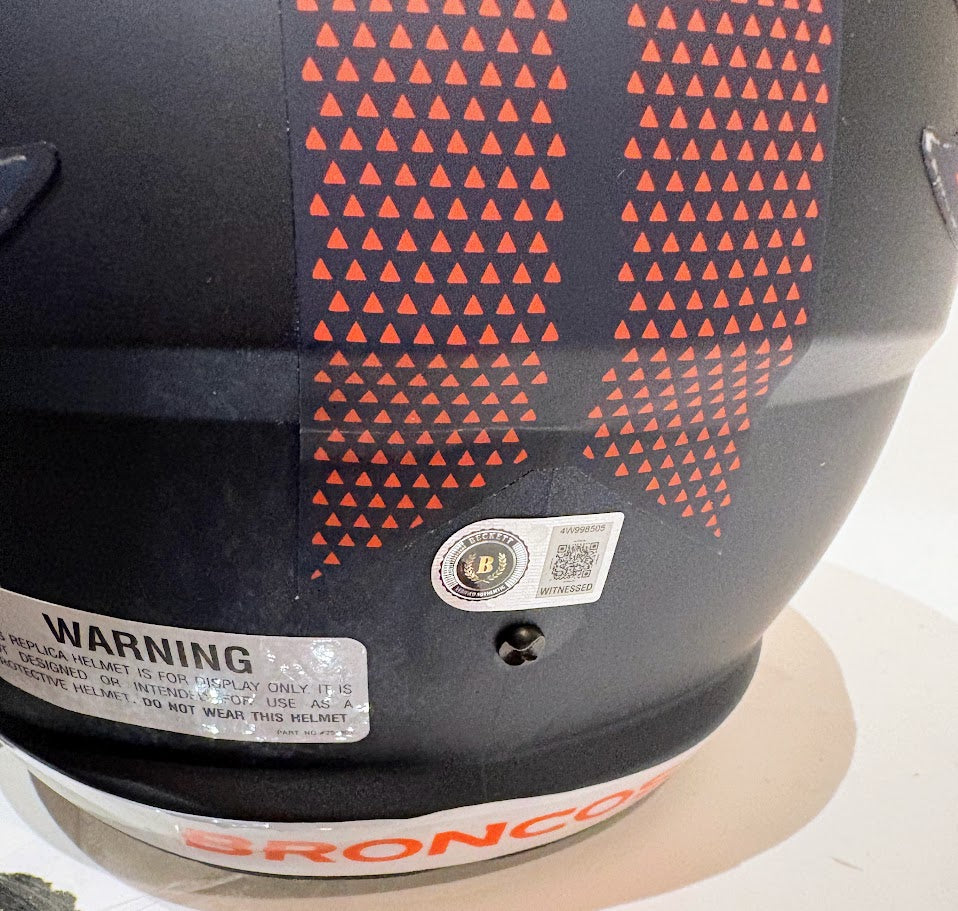 Jonah Elliss Autographed Denver Broncos Navy Replica Helmet Inscribed "Go Broncos!" & "Mile High" — BAS COA