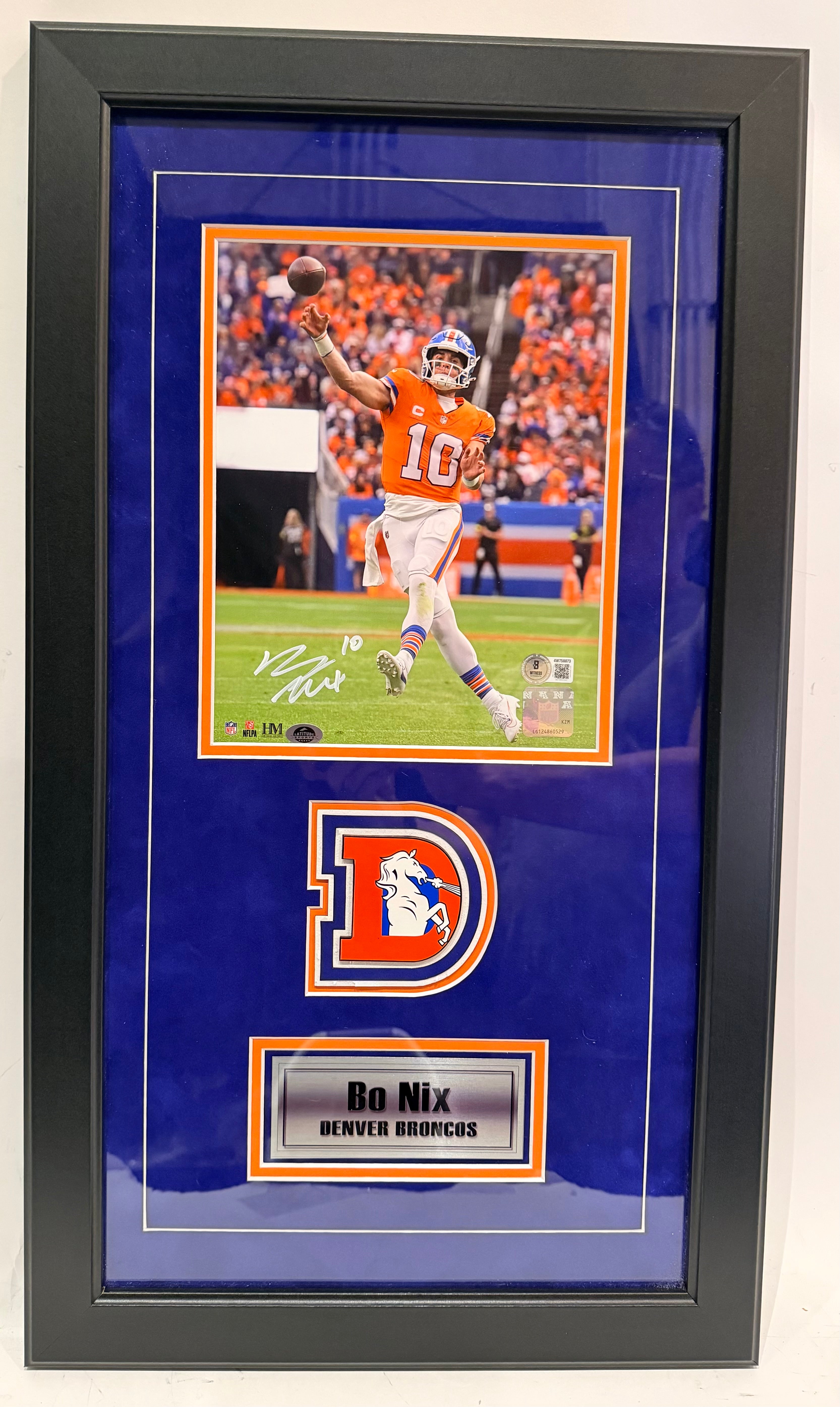 Bo Nix Autographed Framed 8x10 Photo Denver Broncos BAS COA – 25.5" H x 14.5" W