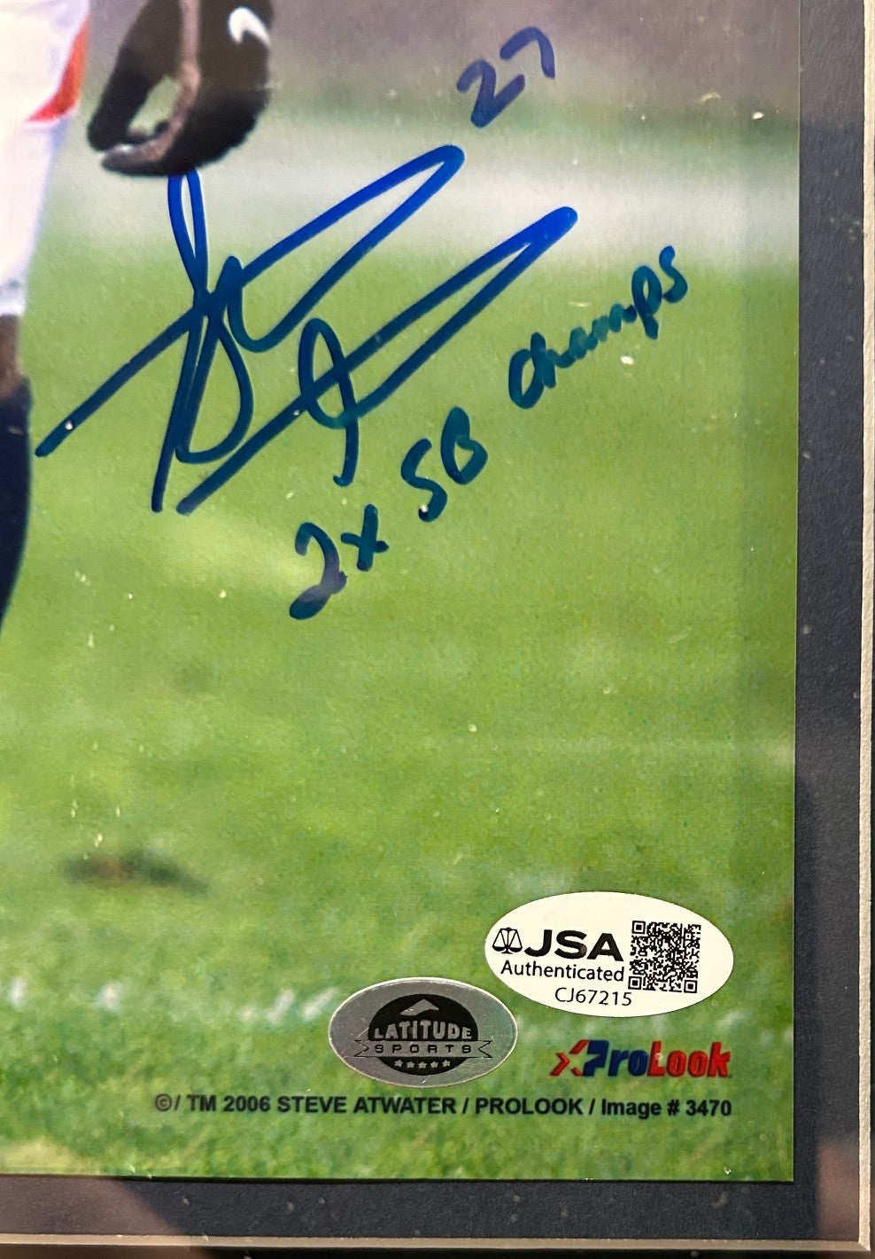 Steve Atwater Autographed & Inscribed '2X SB Champs' 8x10 Photo – 21.5"x21.5" 3D Frame (JSA COA) - Latitude Sports Marketing