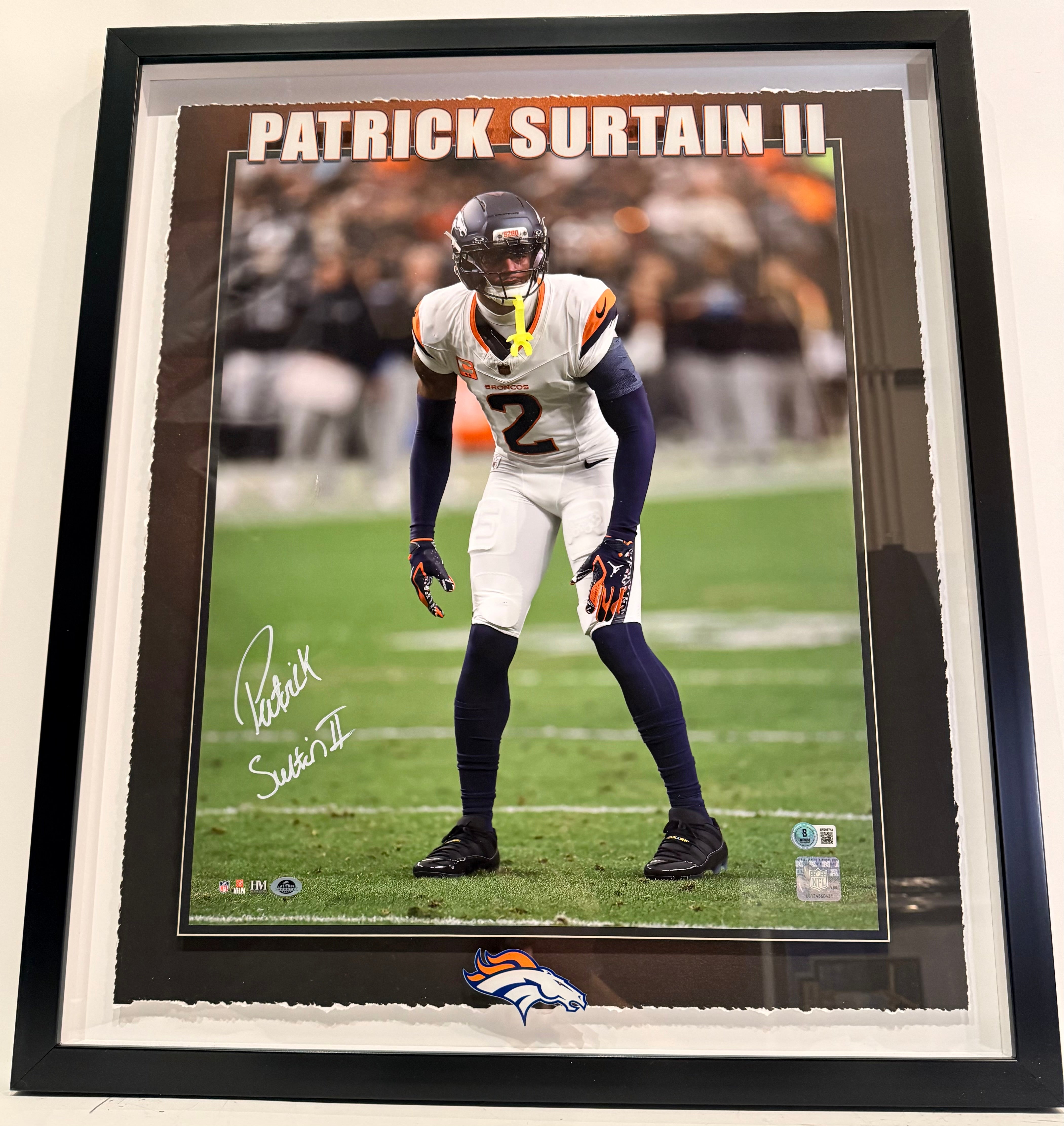 Patrick Surtain II Autographed 16x20 Photo Denver Broncos BAS COA – 27.5" H x 23.5" W Framed