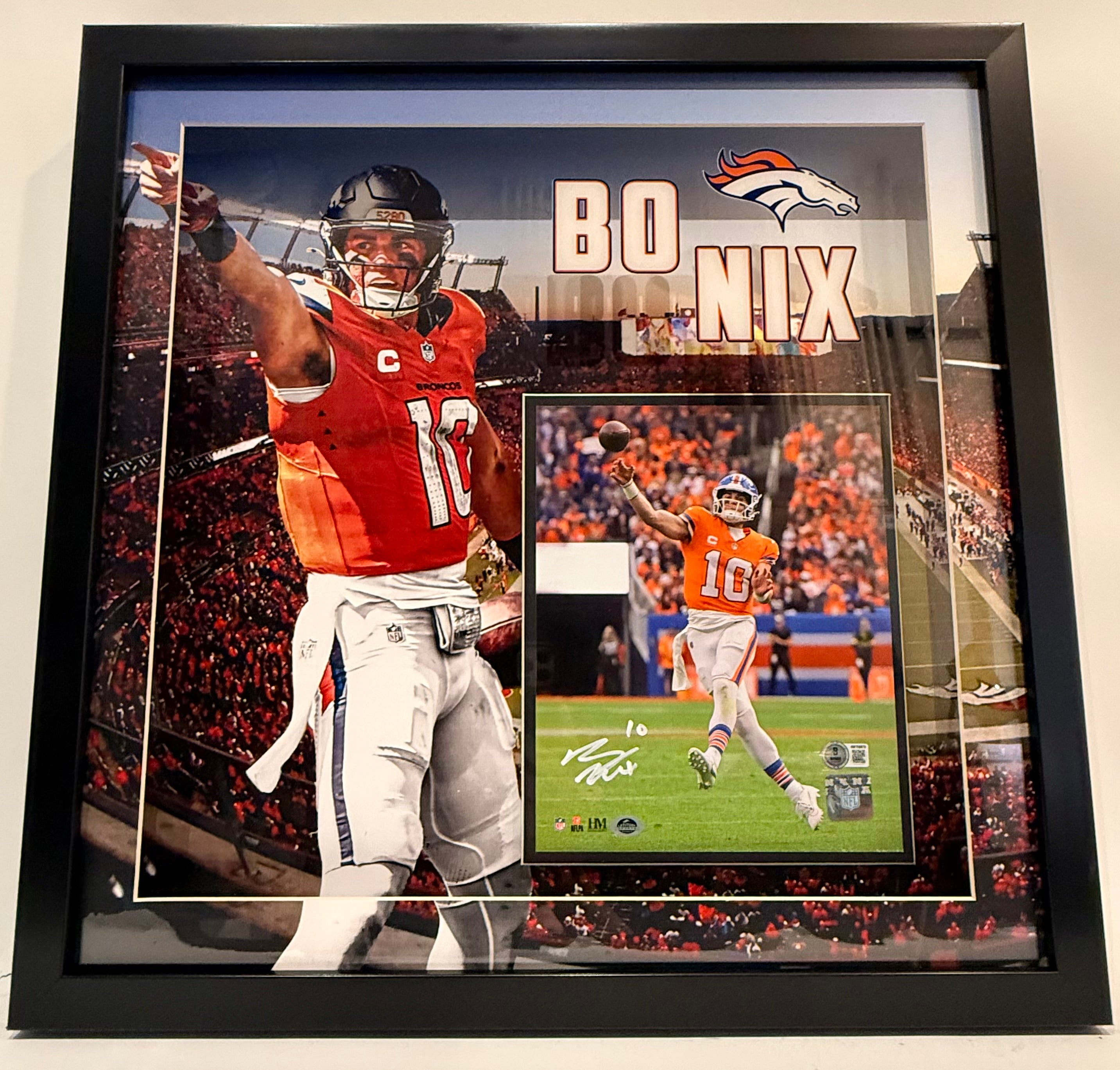 Bo Nix Autographed 8x10 Photo – Denver Broncos Deluxe 3D Lighted Frame | BAS COA (21.5" x 21.5")