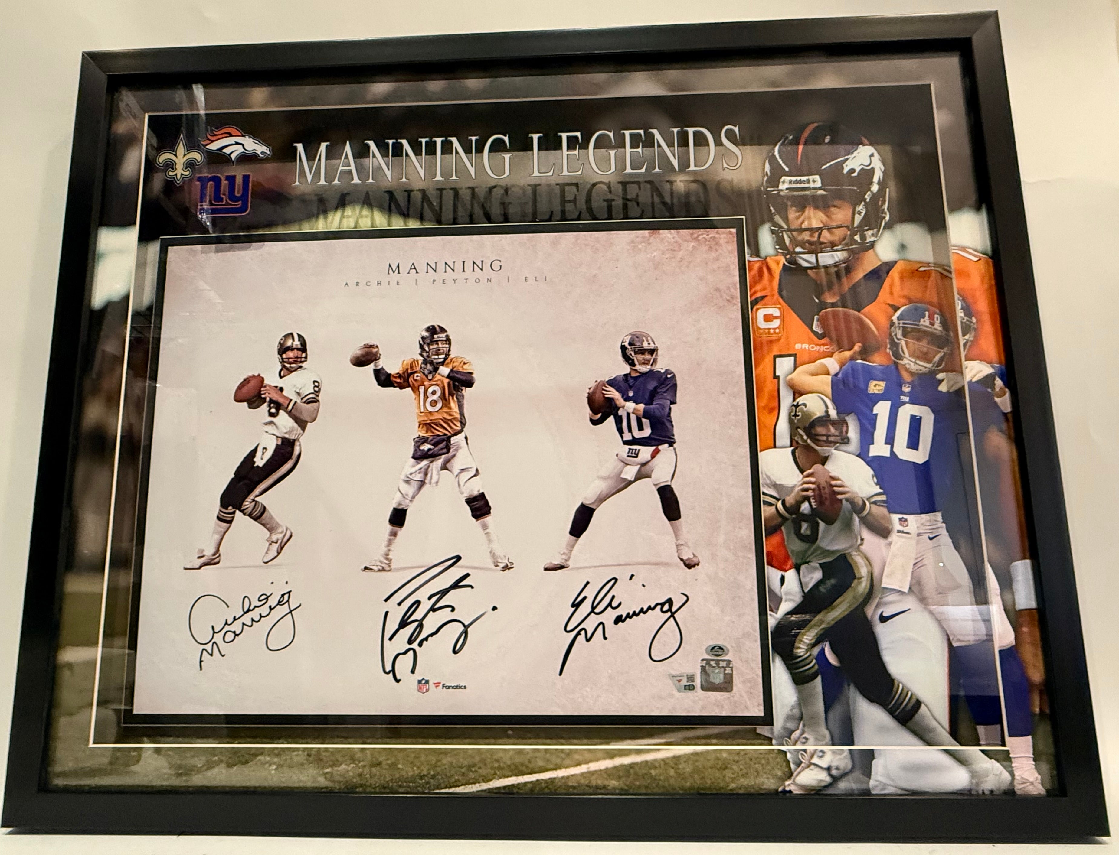 Manning Family Autographed 16x20 Photo — Archie, Peyton & Eli Manning Deluxe 3D Lighted Frame | Fanatics COA