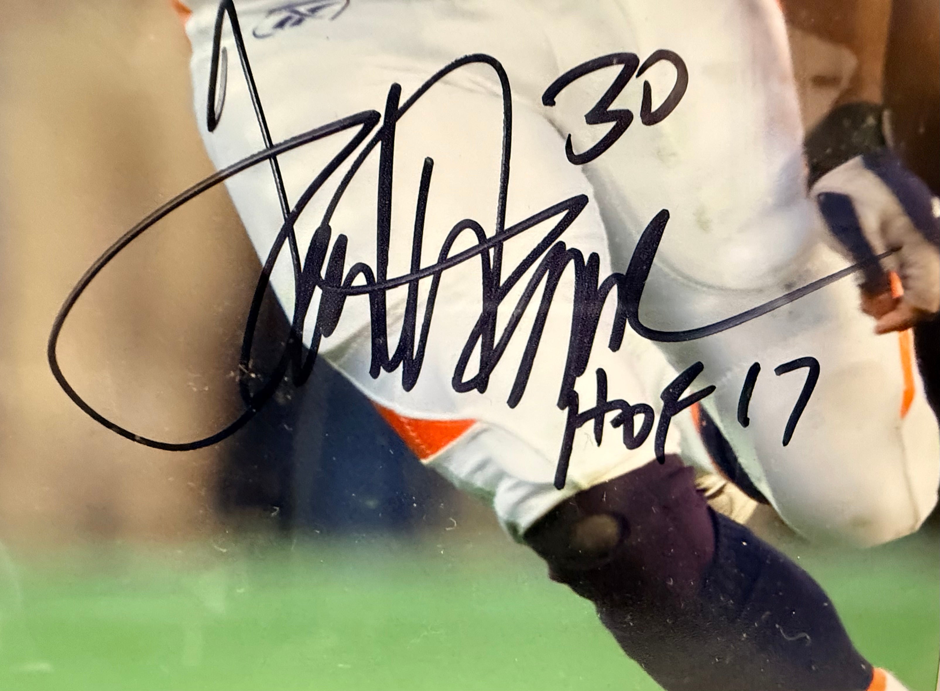 John Elway, Terrell Davis & Von Miller Autographed 8x10 Photos — Denver Broncos 3x Super Bowl MVP Set with Replica Rings | JSA & Beckett COA