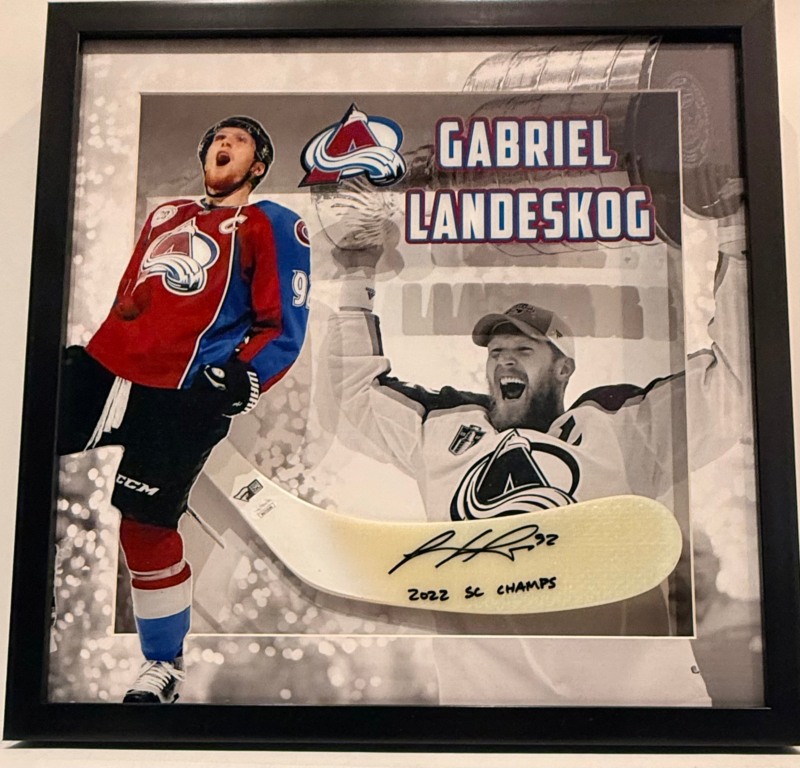 Gabe Landeskog Autographed Stick Blade Inscribed "2022 SC Champs" — Colorado Avalanche | 3D Lighted Frame | Fanatics COA