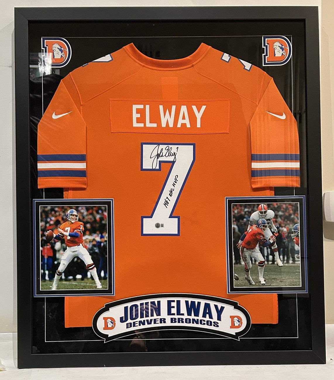 John Elway Autographed "1987 NFL MVP" Deluxe Framed Nike Denver Broncos Jersey | BAS COA