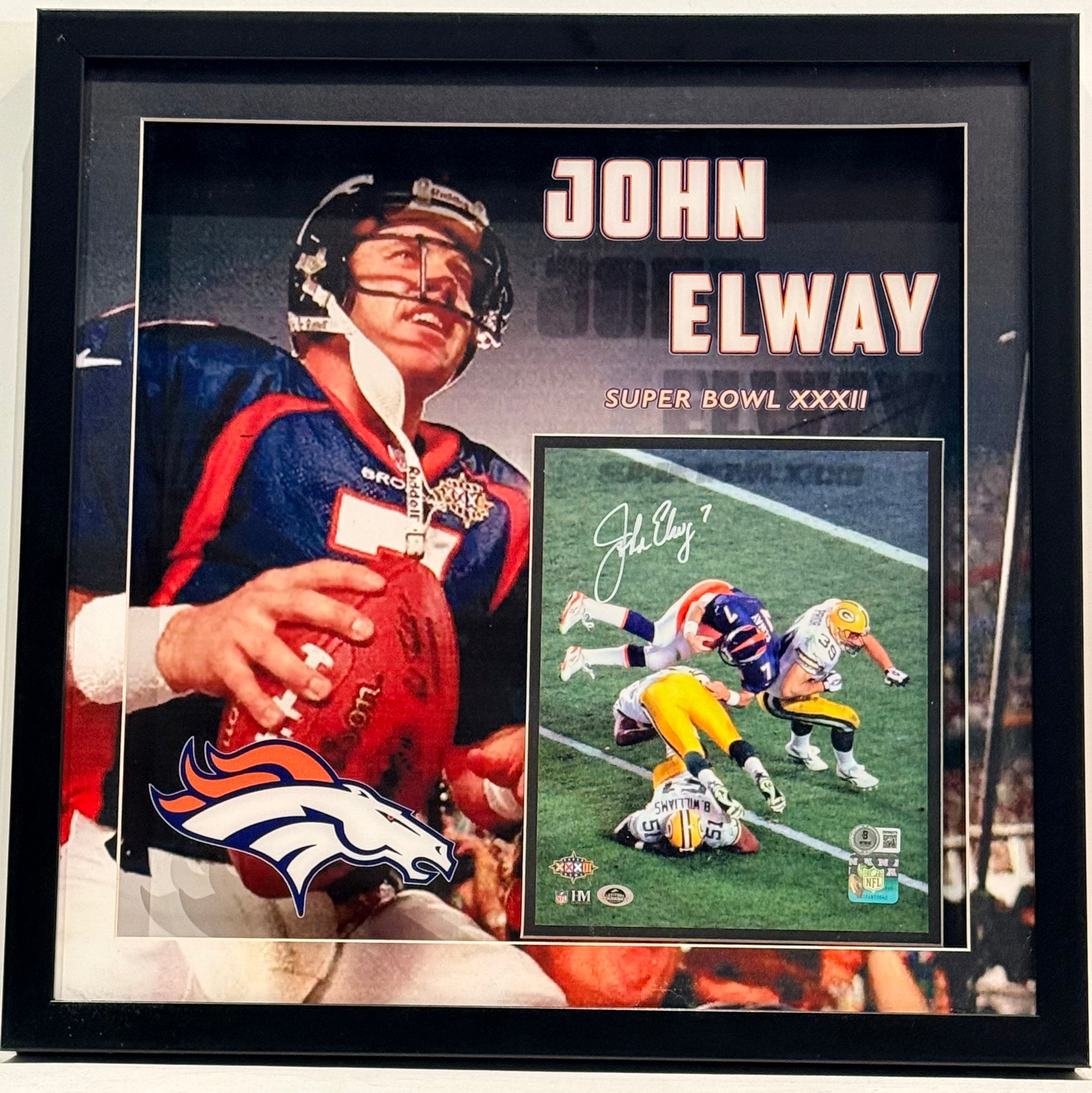 John Elway Autographed 8x10 Photo — Denver Broncos | Deluxe 3D Lighted Shadowbox Frame | BAS COA