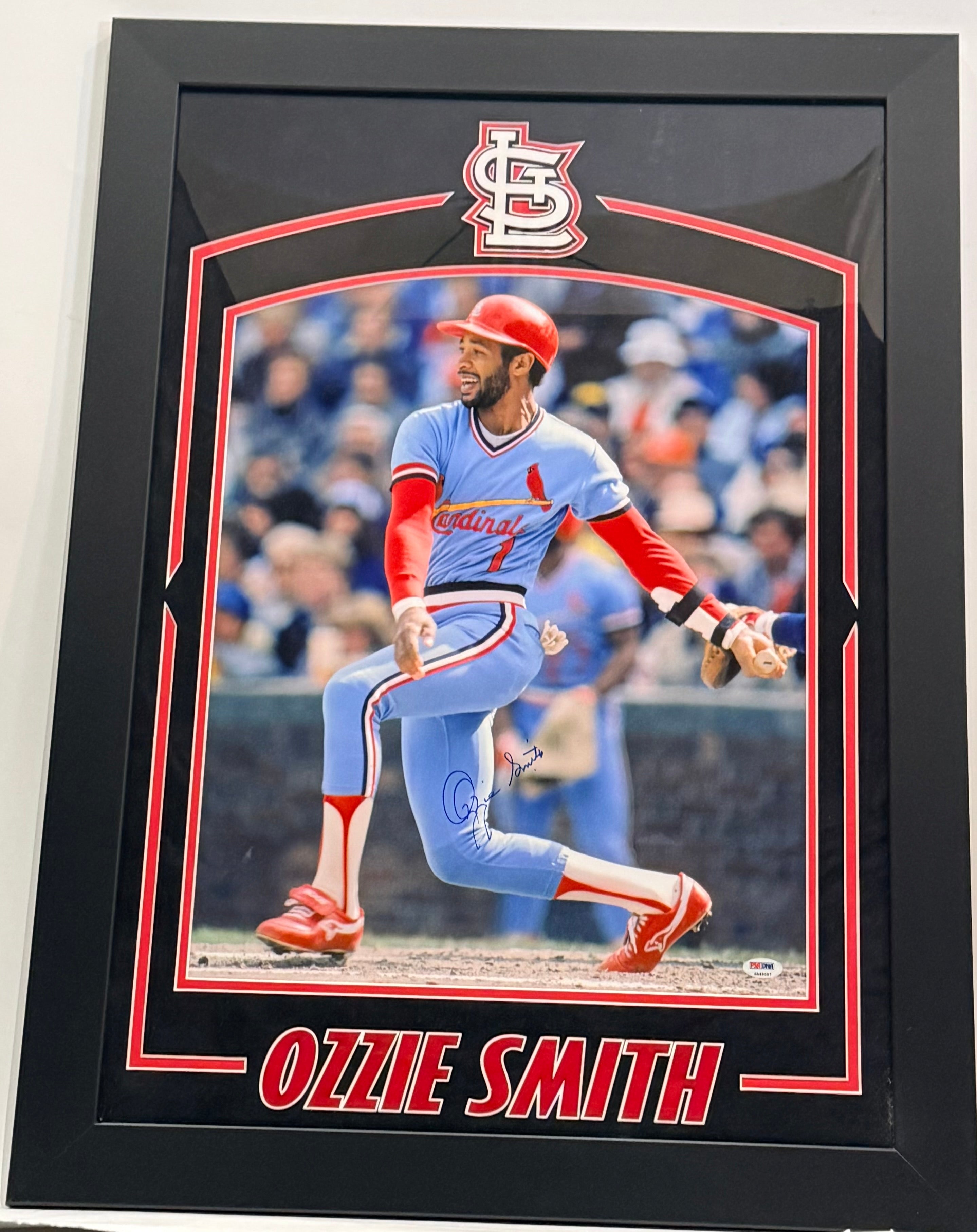 Ozzie Smith Autographed 16x20 Photo — St. Louis Cardinals | Framed | PSA COA