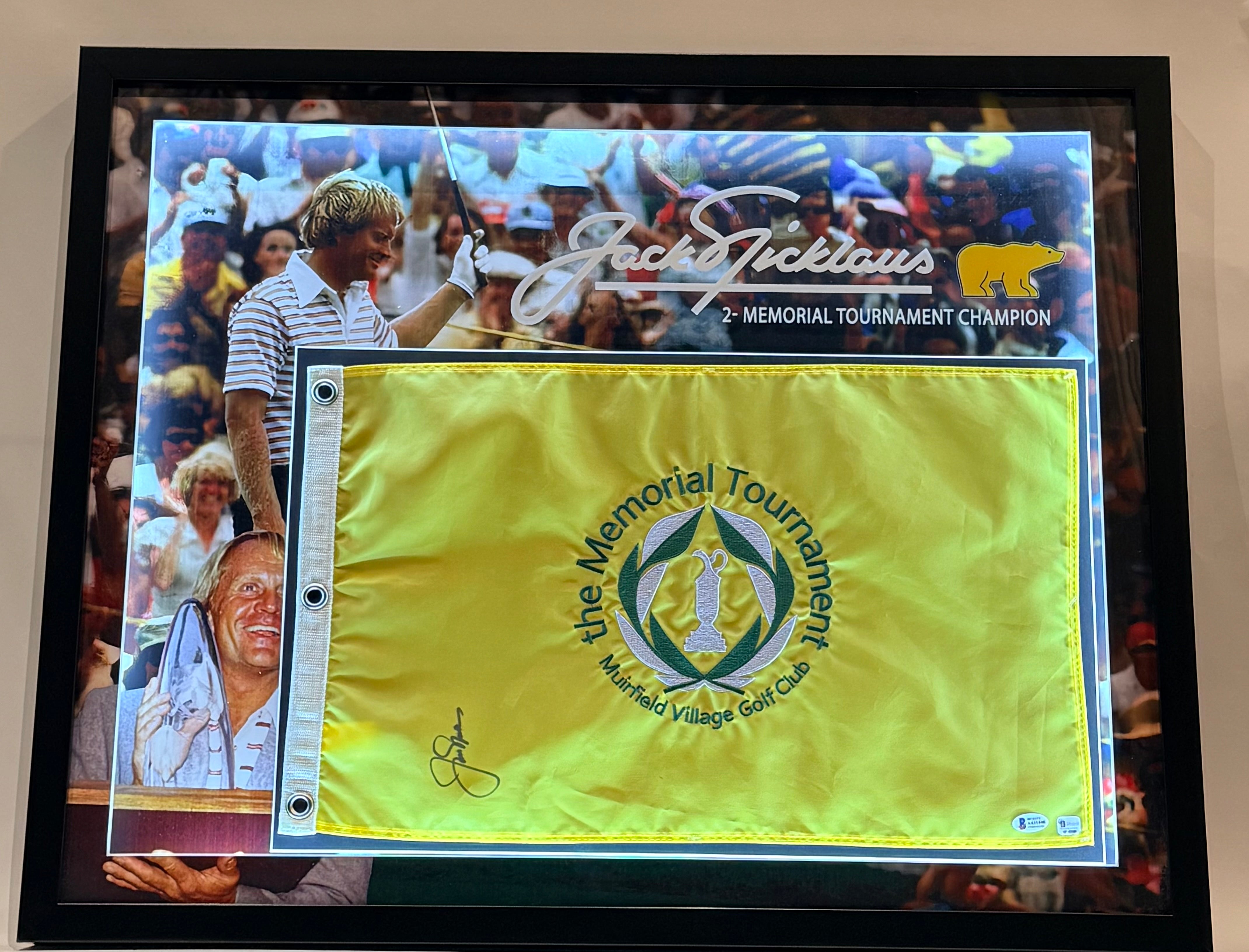 Jack Nicklaus Autographed Memorial Tournament Flag With 3D Lighted Shadowbox Frame – BSA COA