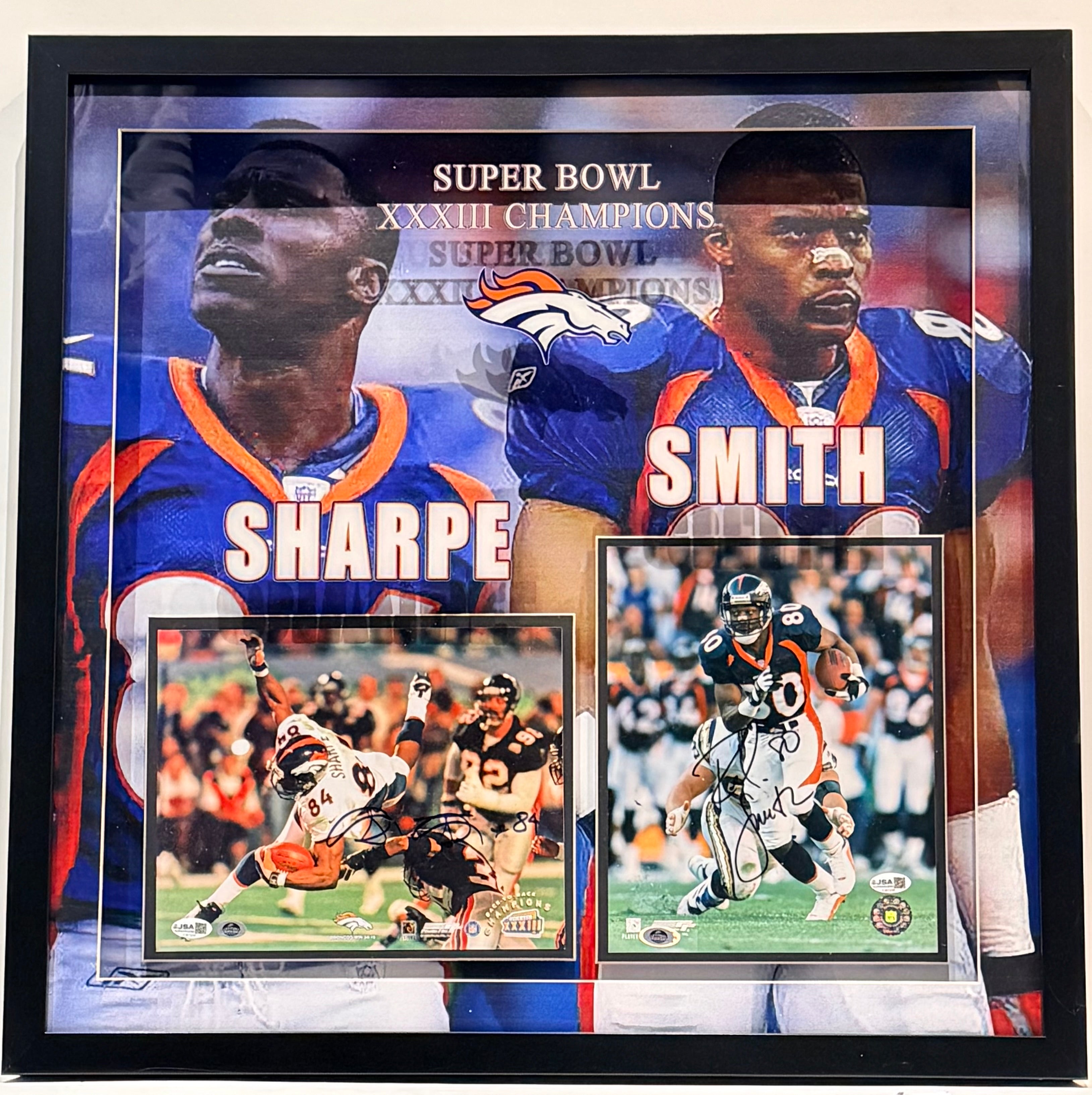 Shannon Sharpe & Rod Smith Dual Autographed 8x10 Photos – Custom Deluxe Lighted Shadowbox Frame | JSA COA