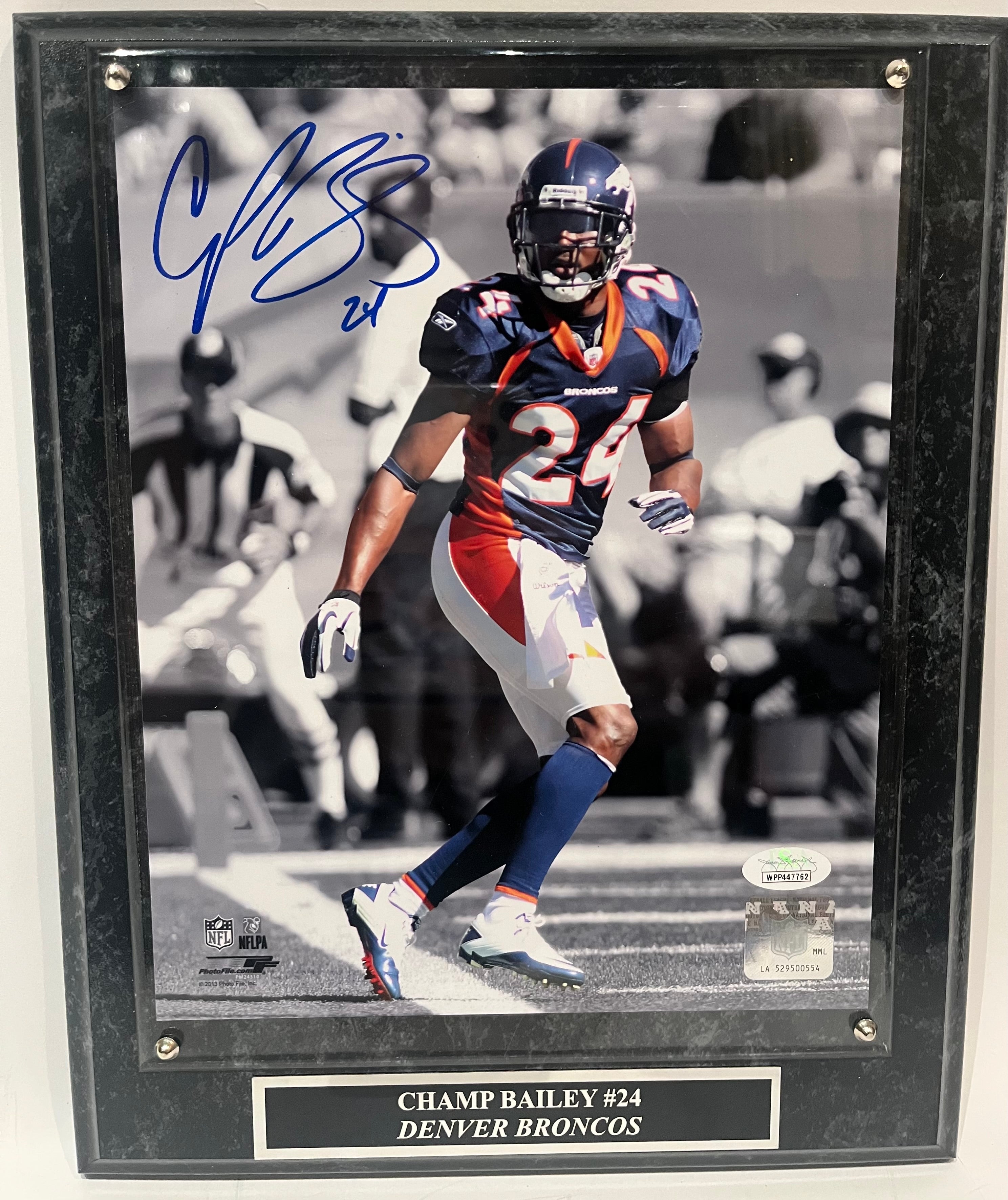 Champ Bailey Autographed 8x10 Photo with Plaque — Denver Broncos | JSA COA