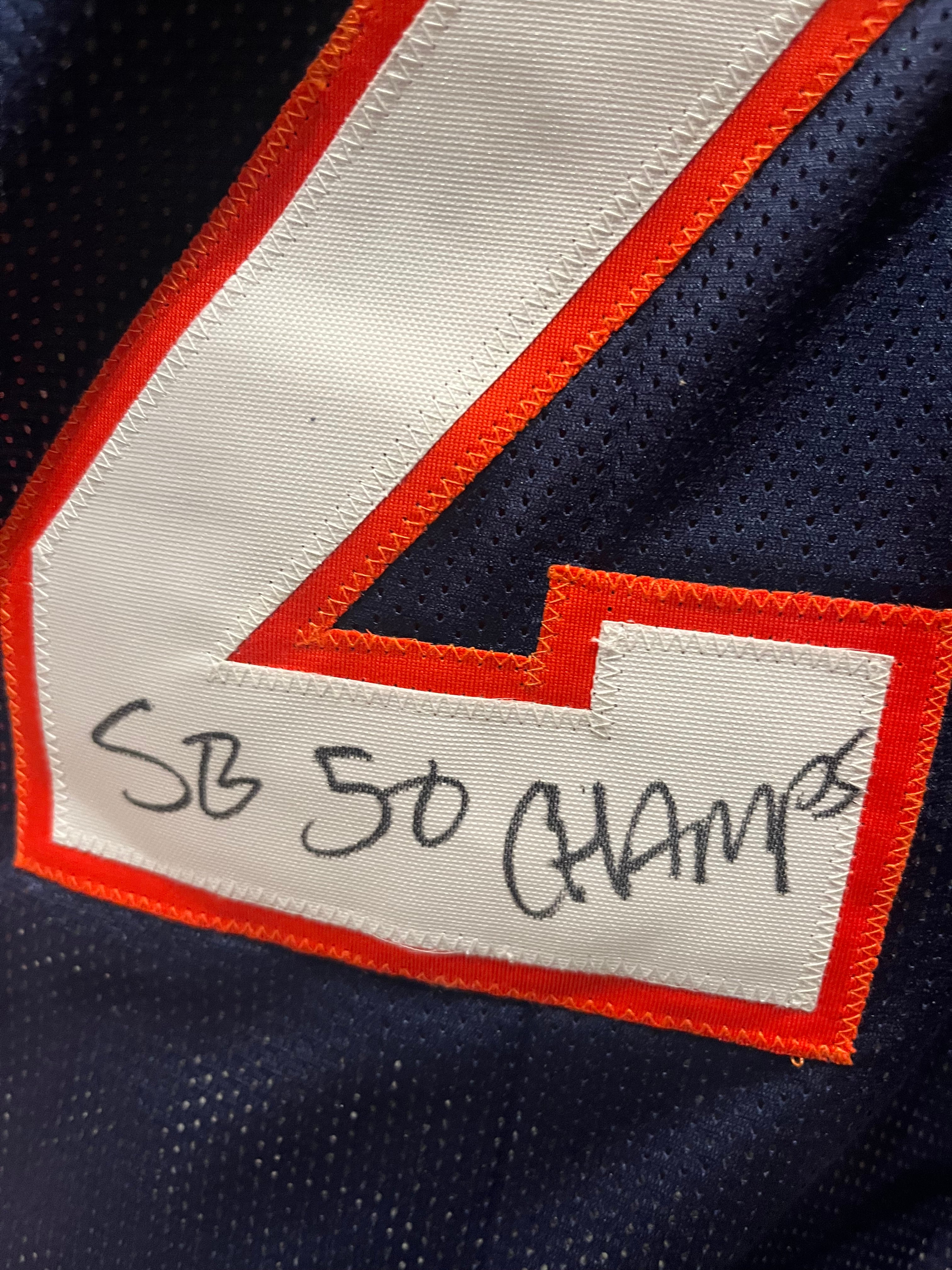 Chris Harris Jr. Autographed & Inscribed "SB 50 Champs" & "Strap" Navy Jersey BAS COA