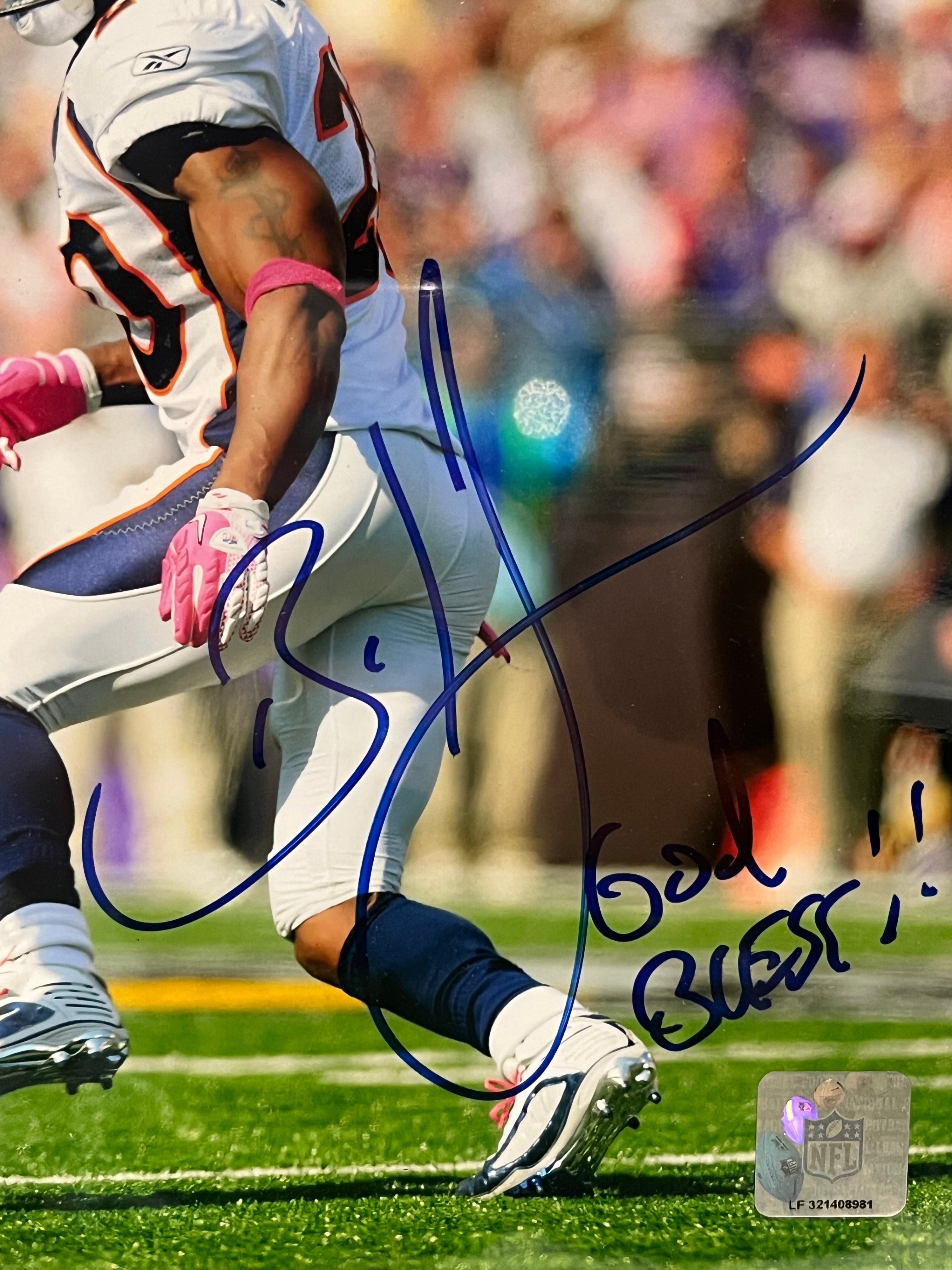 Brian Dawkins Autographed Denver Broncos 8x10 Photo Inscribed "God Bless" with Plaque | JSA COA