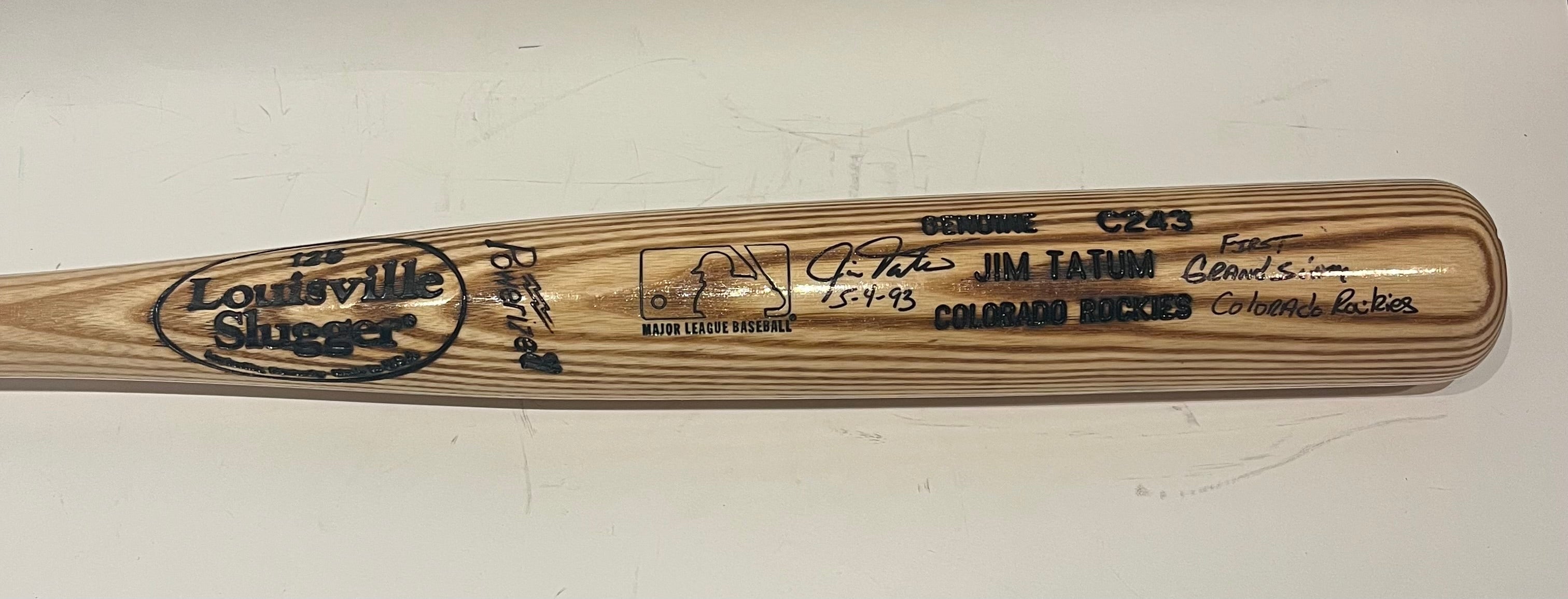 Jim Tatum Autographed Louisville Slugger Bat – Inscribed "First Ever Rockies Grand Slam" | Colorado Rockies | JSA COA
