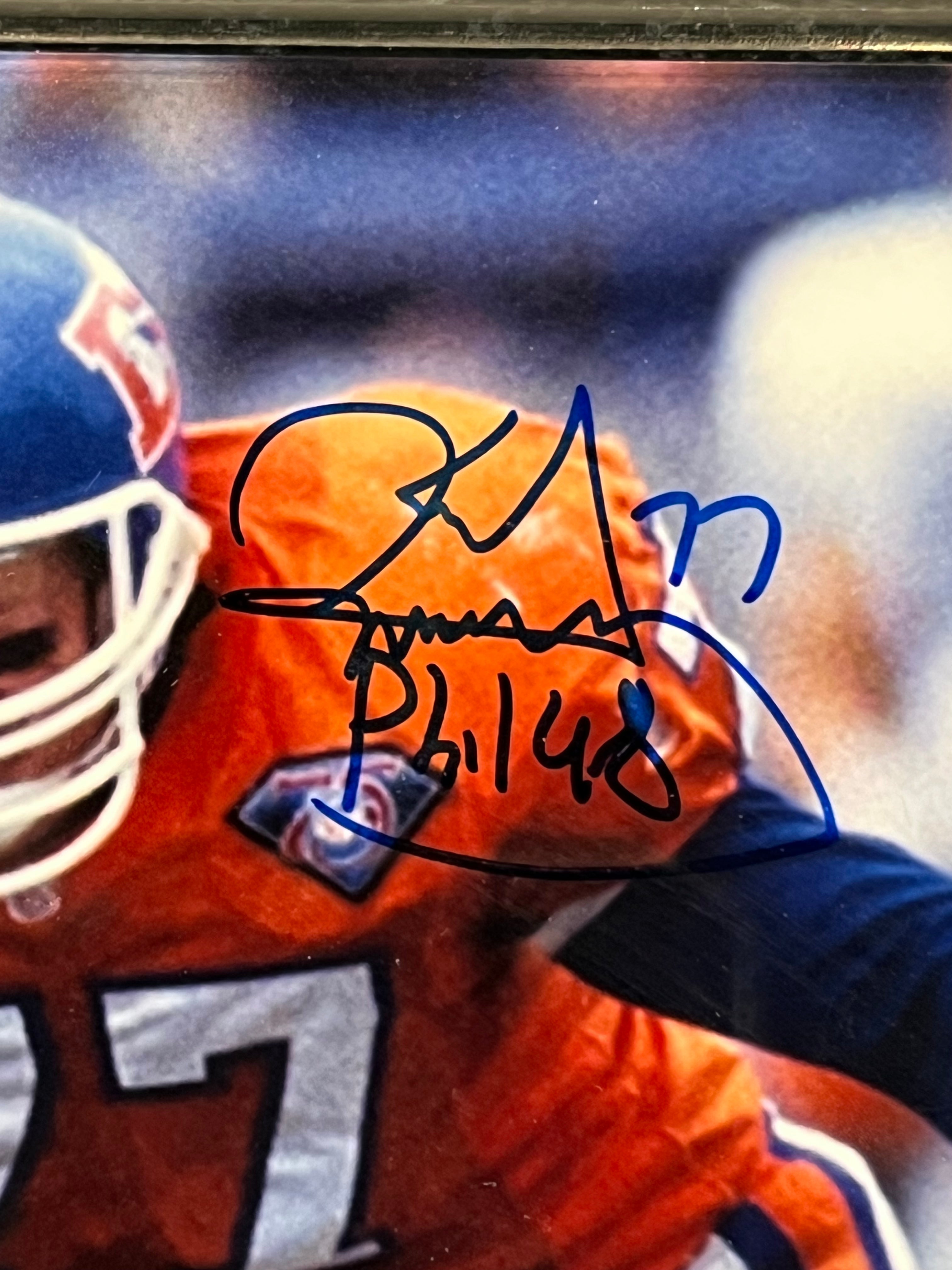 Karl Mecklenburg Autographed/Inscribed Denver Broncos 10x8 Photo/Plaque BAS COA - Latitude Sports Marketing