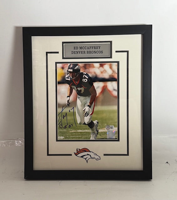 Ed McCaffrey Autographed 8x10 Photo Navy Jersey Framed Beckett COA