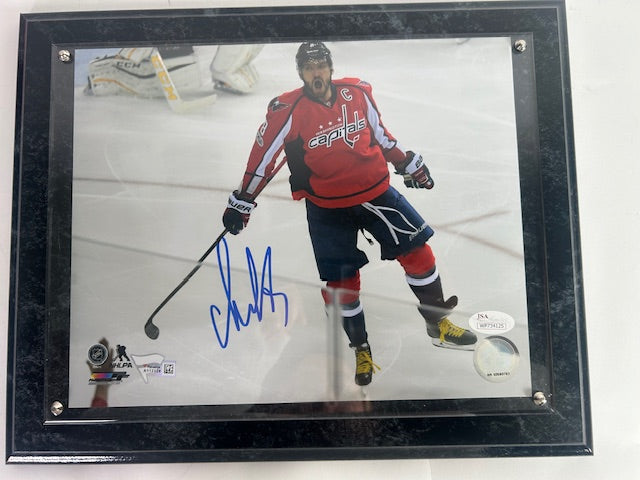 Alex Ovechkin Autographed 8x10 Photo with Plaque JSA COA