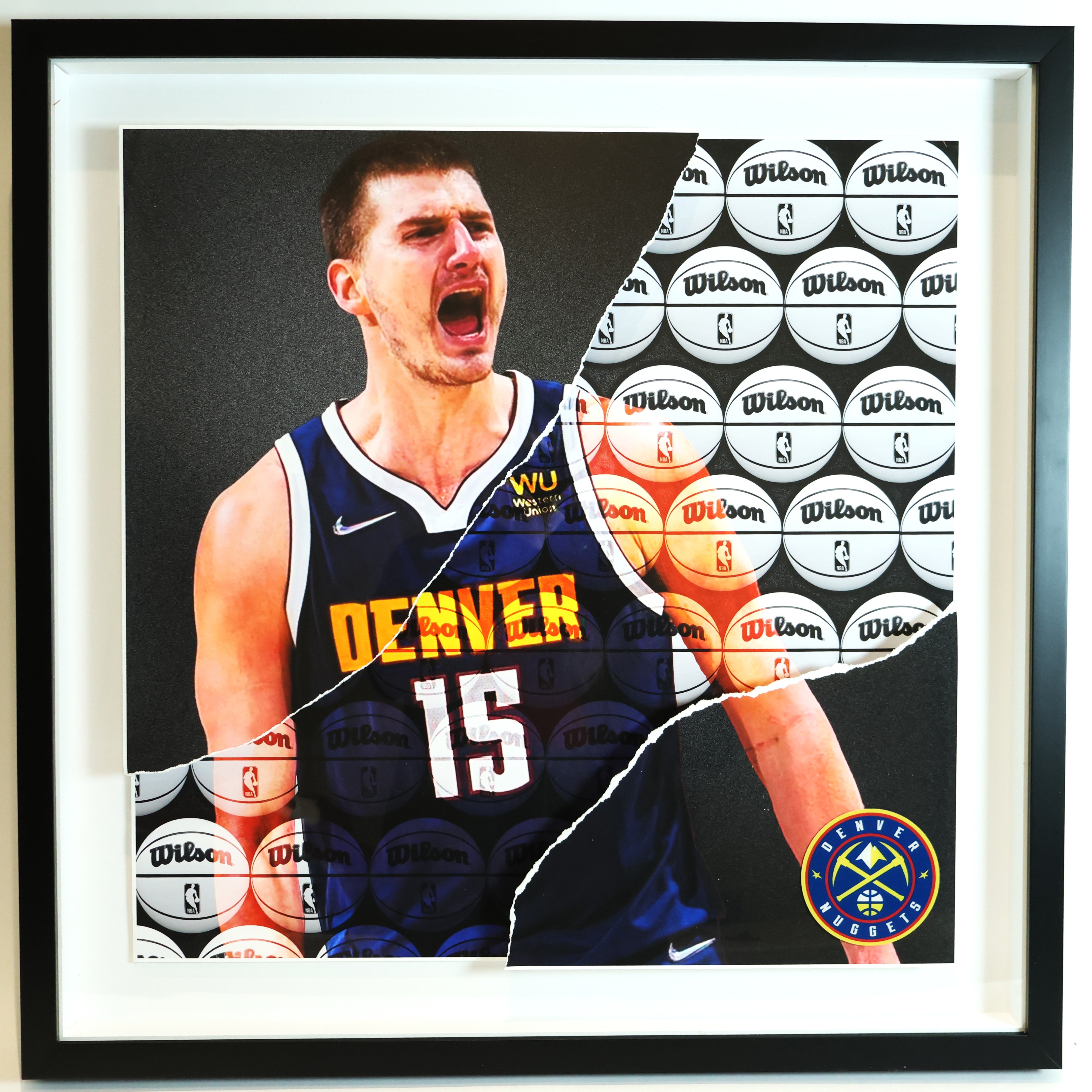 Nikola Jokic Photo Collage With Deluxe Frame and Ripped Matting