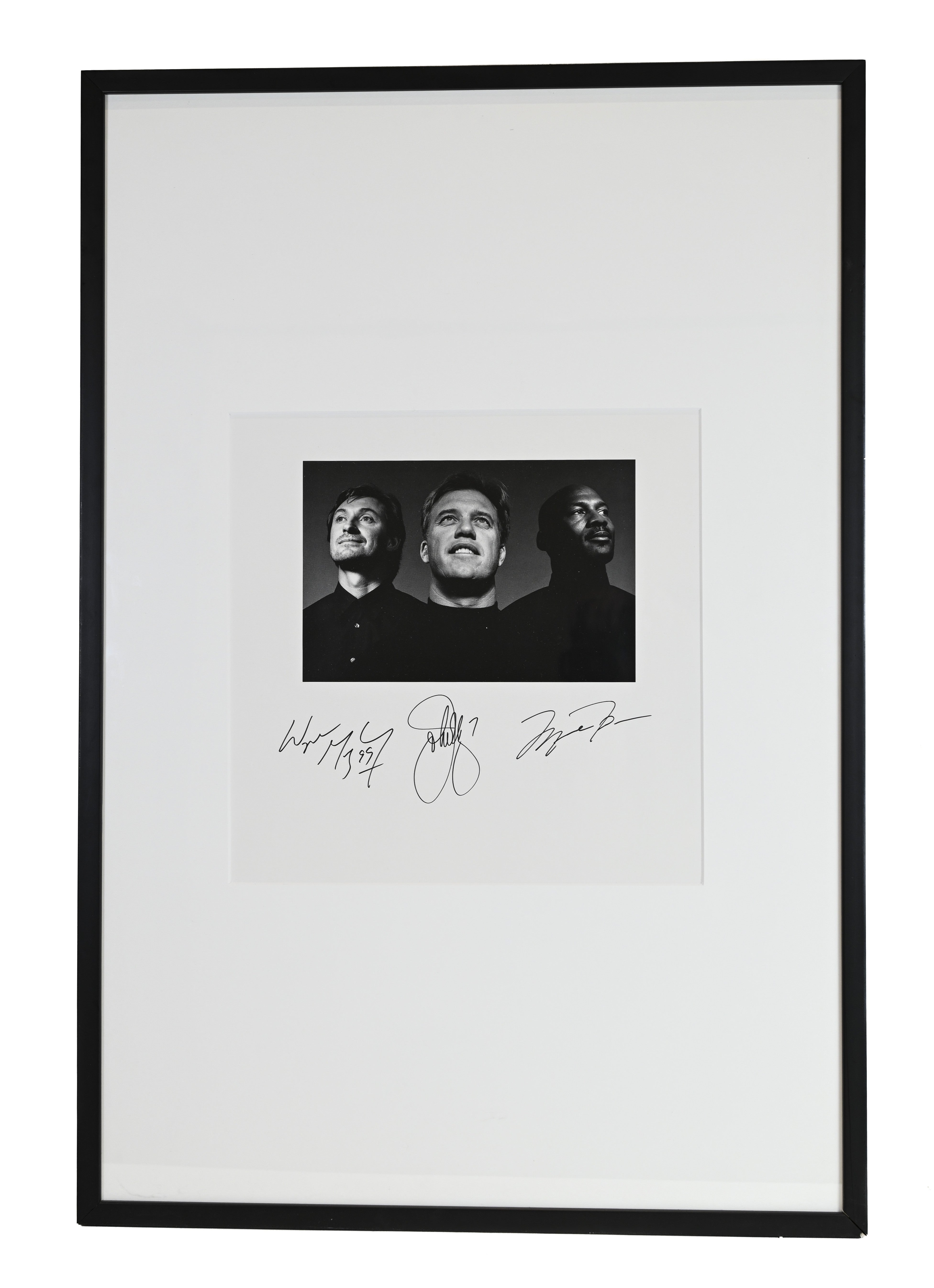 Elway, Gretzky, Jordan Autographed 8x10 Photo Matted/Framed (JSA letter)