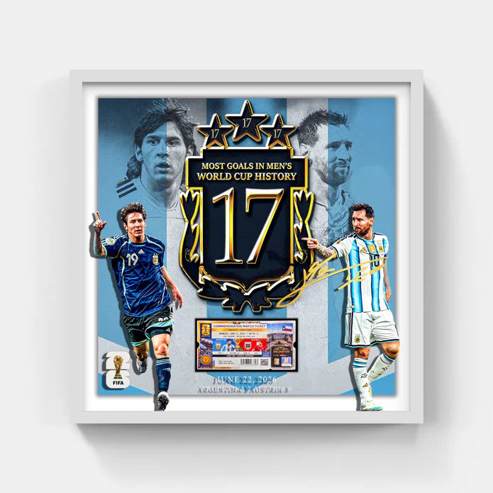 Lionel Messi World Cup Goal Record — Replica Match Ticket FRAMED