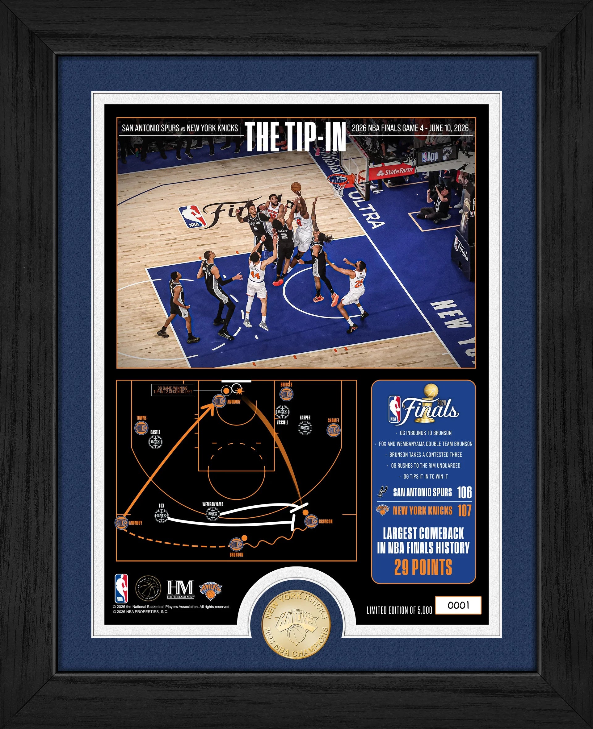 New York Knicks "The Tip-In" Highland Mint Framed 8x10 Photo with Coin | LE 61/5000