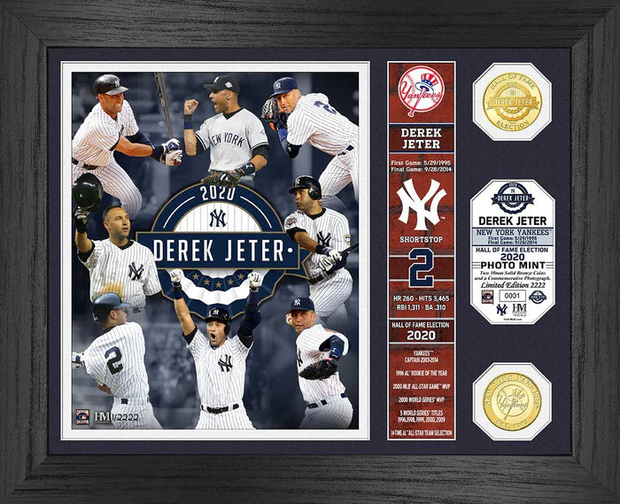 Derek Jeter 2020 HOF Induction Banner Bronze Coin Limited Edition Photo Framed 13x16