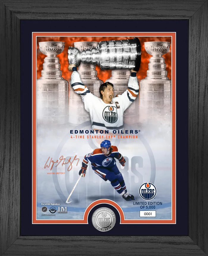 Wayne Gretzky Edmonton Oilers 4x SC Champion Bronze Coin Limited Edition Framed 13x16