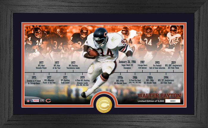 Walter Payton Bears Career Timeline Bronze Coin Limited Edition Framed 12x20