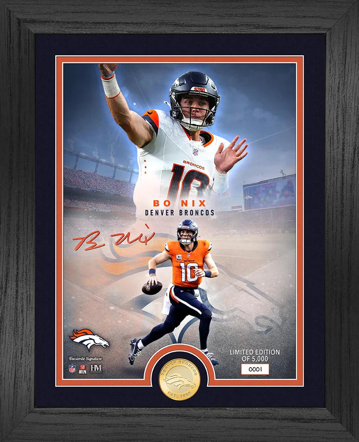 Bo Nix Denver Broncos Legends Bronze Coin Photo Mint - Limited Edition 13x16 Frame