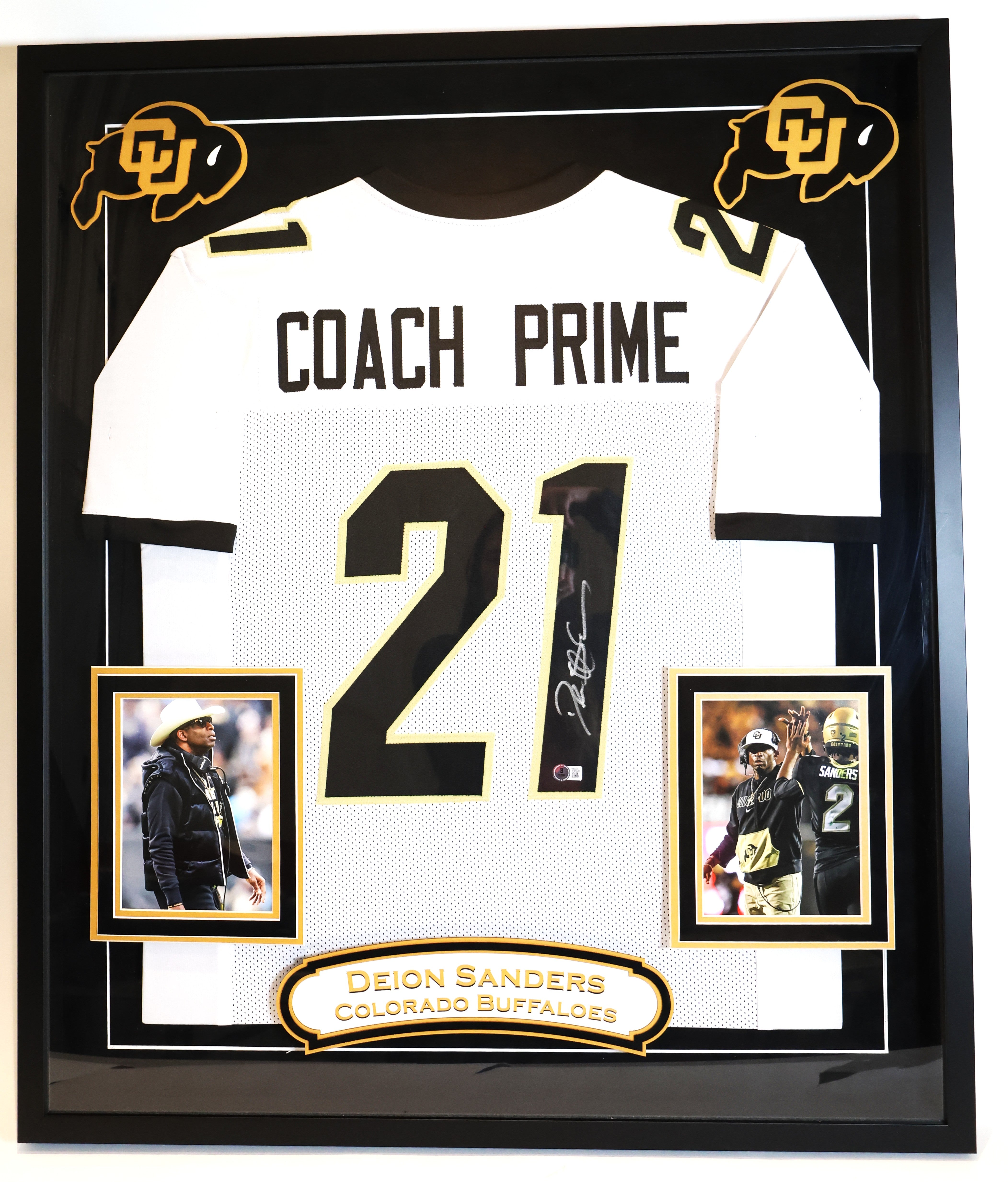 Deion Sanders "Coach Prime" Autographed Custom White CU Buffs Jersey - Deluxe 33.5"x39.5" Frame