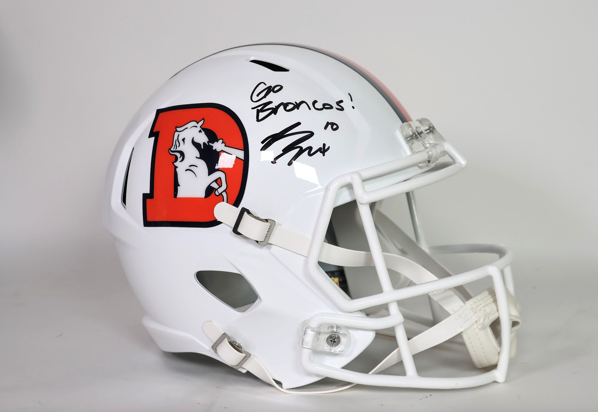 Bo Nix Autographed Pro Snowcapped Helmet Inscribed "Go Broncos!" - Beckett COA