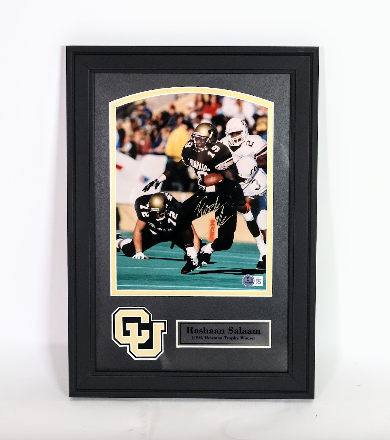Rashaan Salam 1994 Heisman Trophy Winner Autographed 8x10 Action Shot Photo with Deluxe Frame