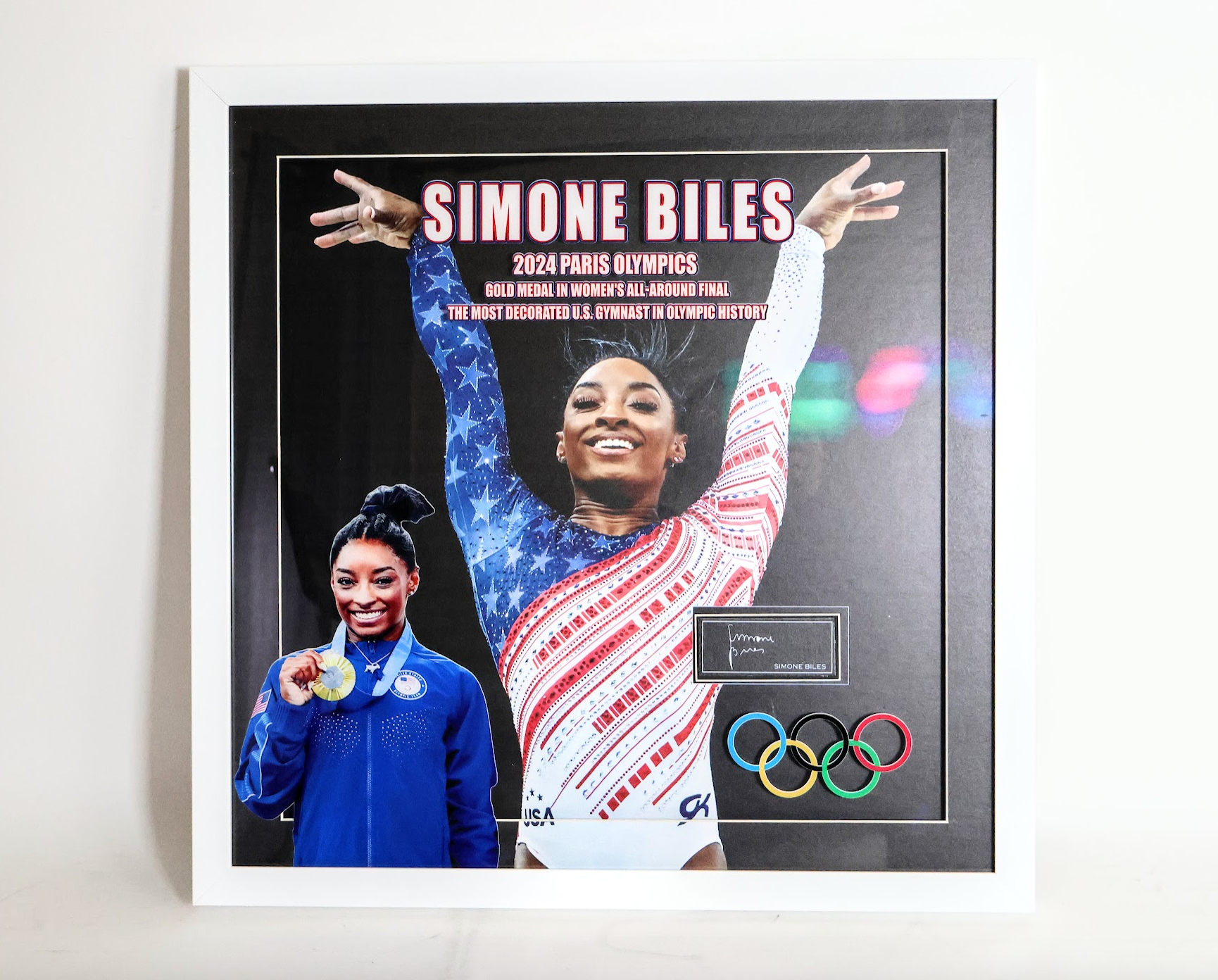 Simone Biles 2024 Paris Olympics Gold Medal – Women's All-Around & Most Decorated Gymnast in History – Laser Engraved Signature Framed