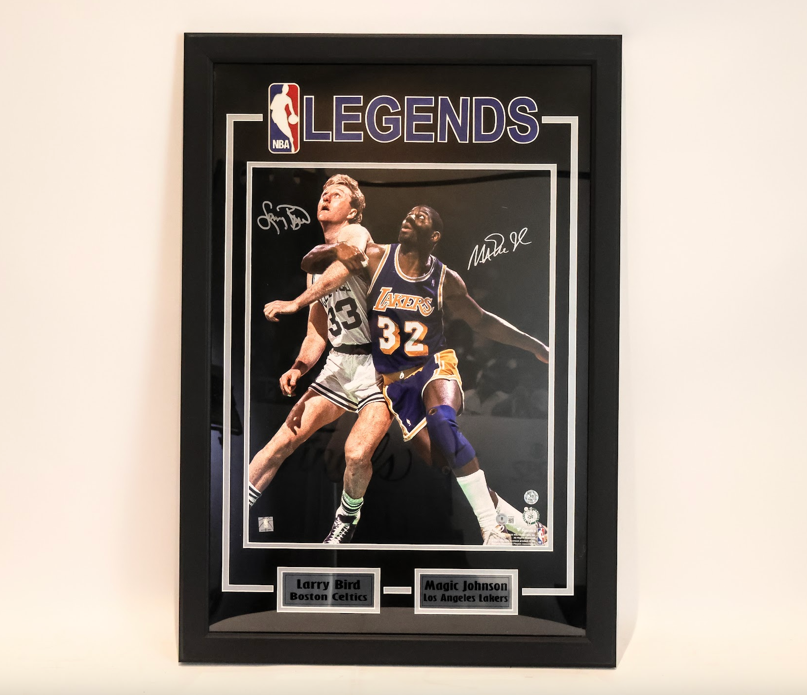 Larry Bird & Magic Johnson Autographed 16x20 Photo Framed - Beckett COA