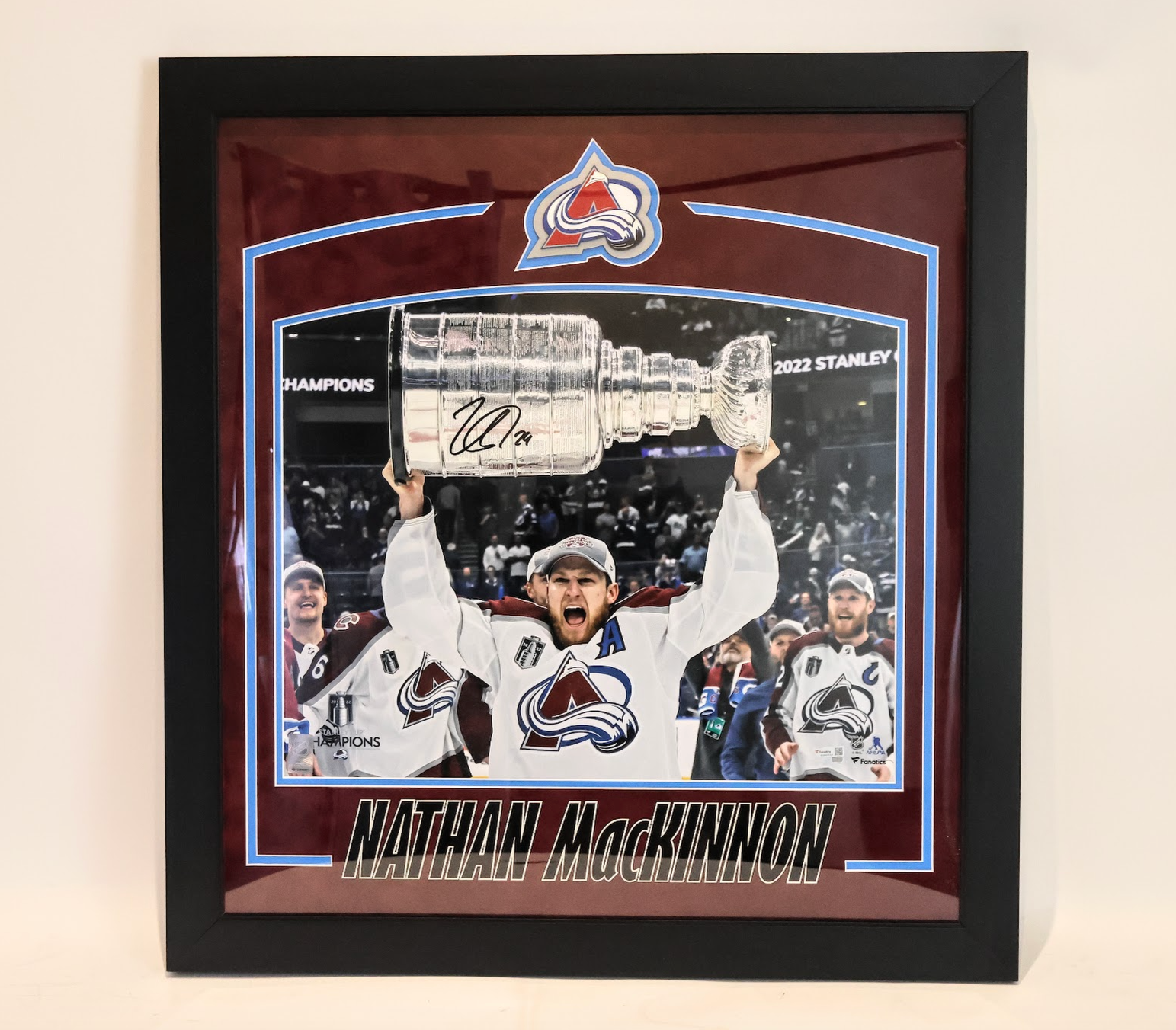 Nathan MacKinnon Stanley Cup Champion Autographed 16x20 Photo with Deluxe Burgundy Background Frame