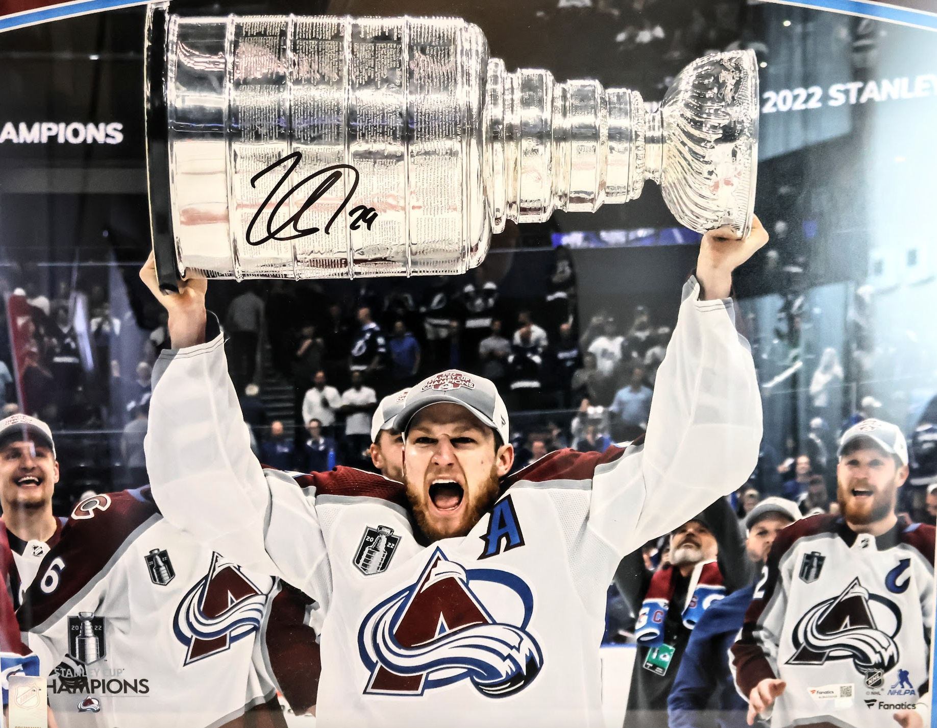 Nathan MacKinnon Stanley Cup Champion Autographed 16x20 Photo with Deluxe Burgundy Background Frame