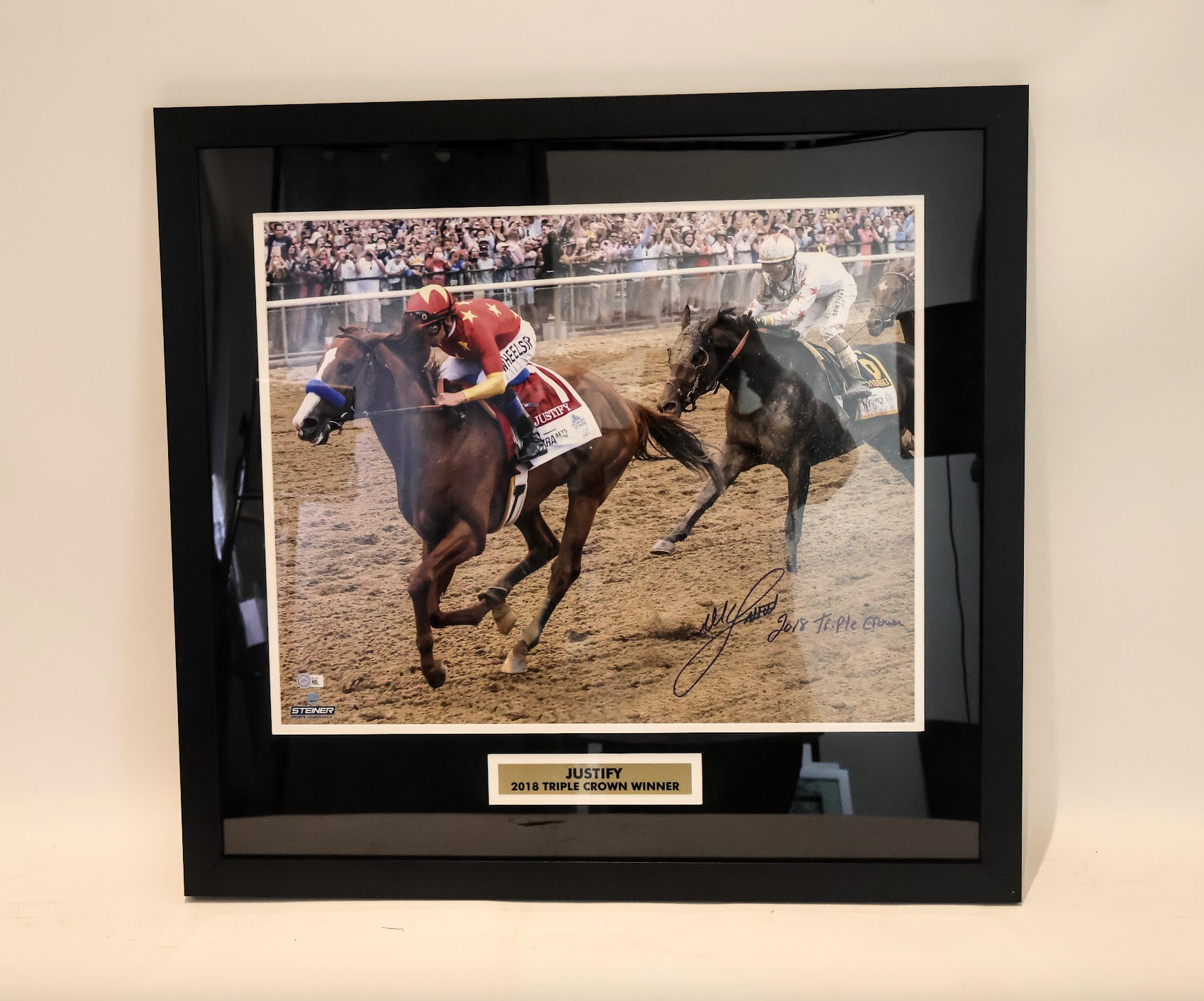 2018 Triple Crown Winner Justify Signed by Michael Smith 16x20 Photo Framed