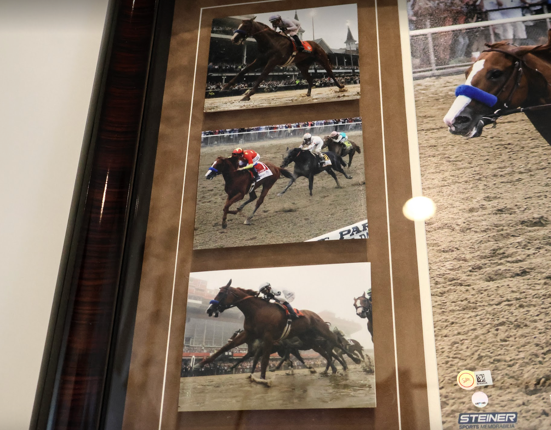 Justify Signed Michael Smith Photo with Riding Stick and Horseshoe Framed (Frame As Is)