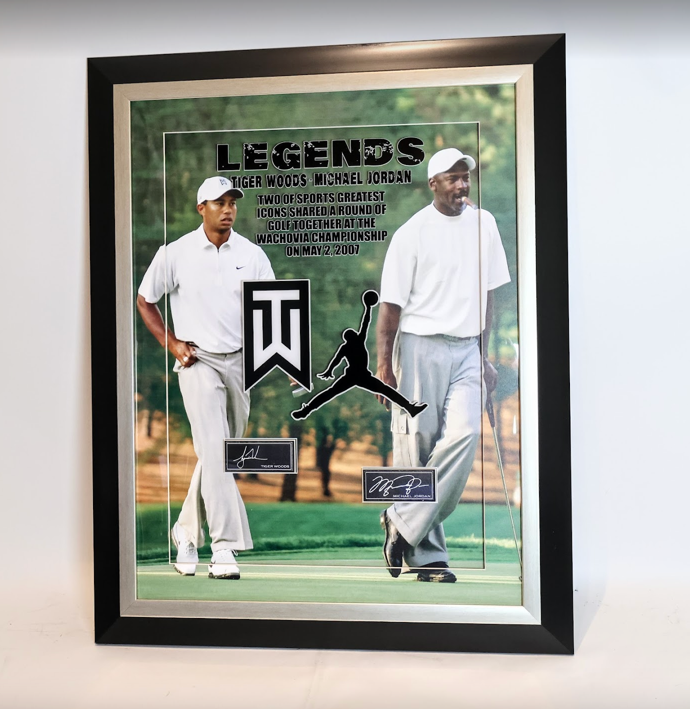 Tiger Woods & Michael Jordan Legends Golf 19x25 Photo with Laser Engraved Replica Signatures Framed