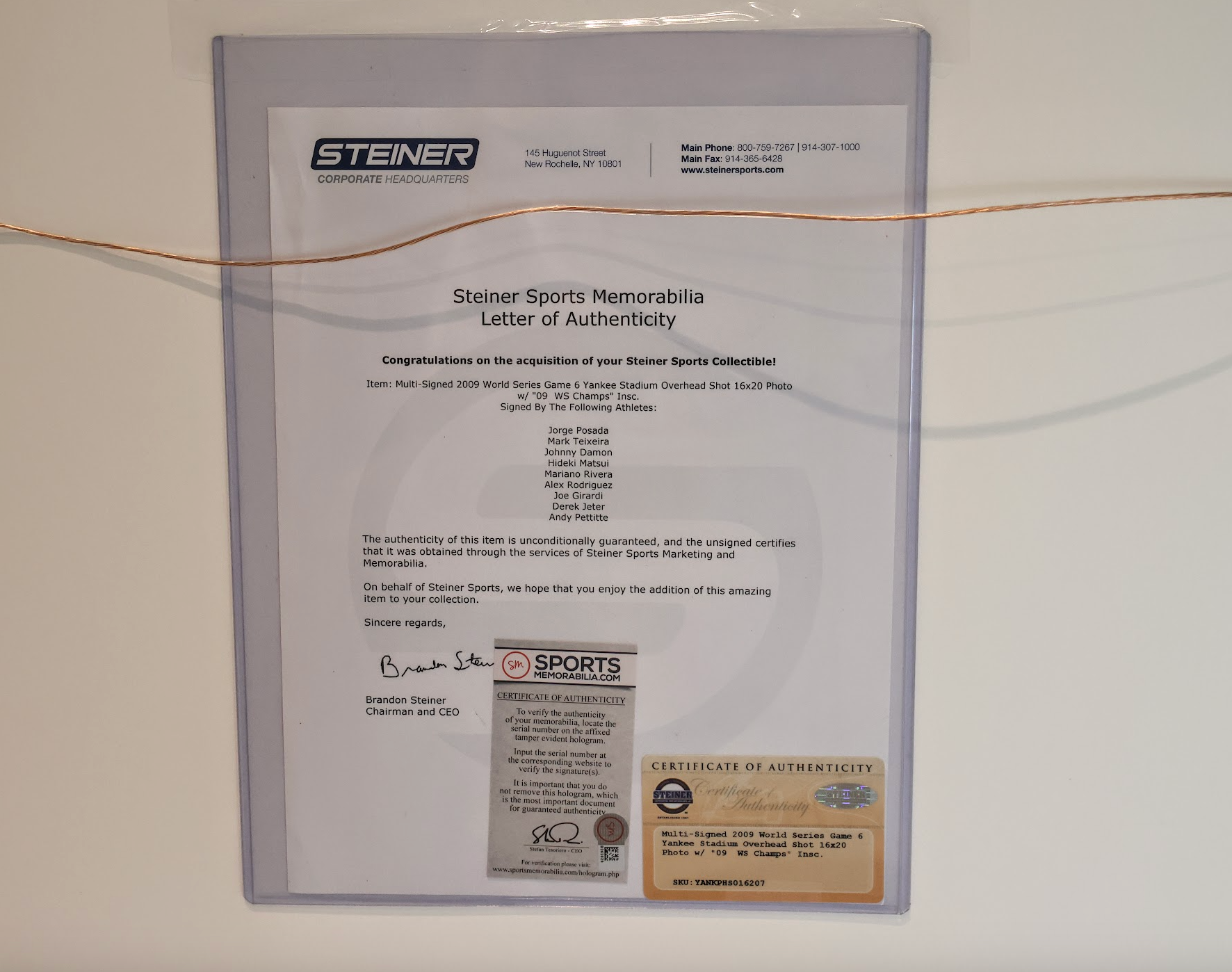 New York Yankees 2009 World Champions Autographed Stadium Photo Steiner Sports LOA