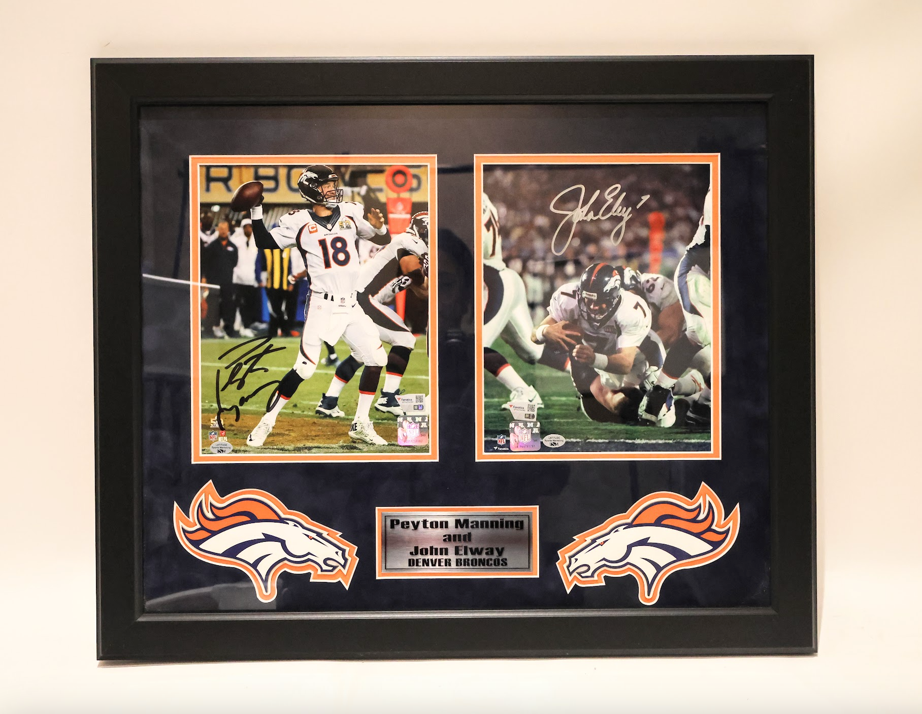 Peyton Manning & John Elway Denver Broncos Autographed 8x10 Photos with Deluxe Frame