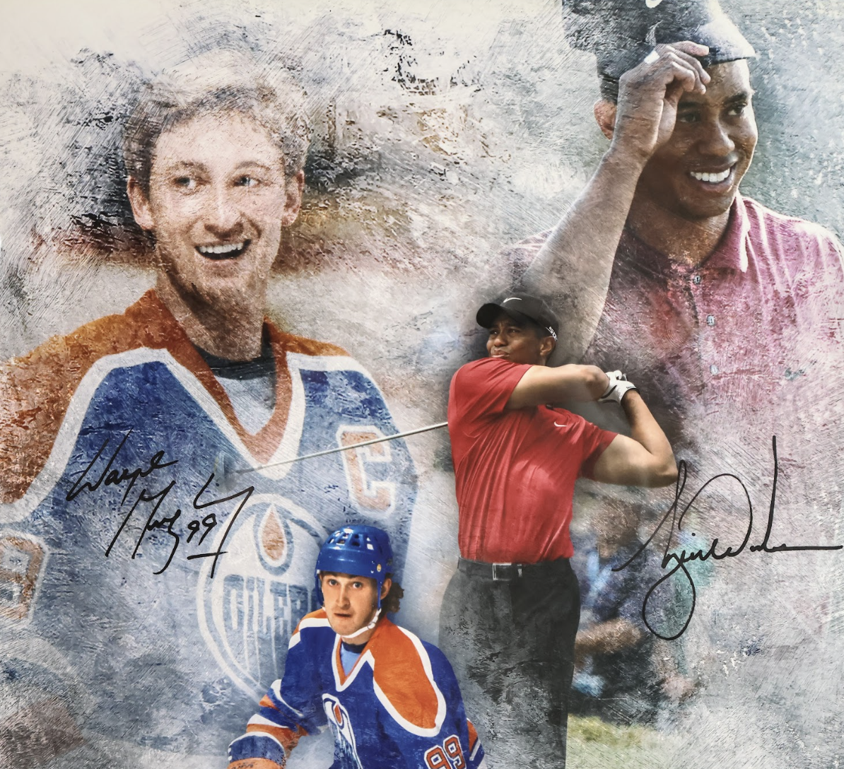 Wayne Gretzky & Tiger Woods Autographed "Rarefied Air" 16x20 Autographed Photo Collage Framed