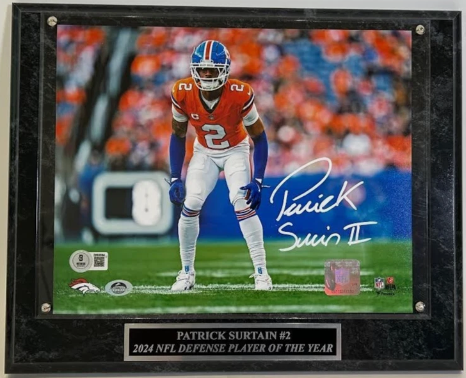 Patrick Surtain II Autographed Denver Broncos 8x10 Photo Plaque BAS COA