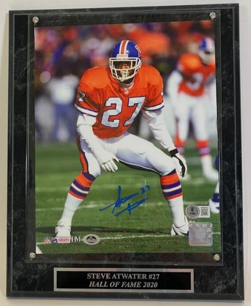 Steve Atwater Autographed Denver Broncos 8x10 Photo w/ Plaque Beckett COA