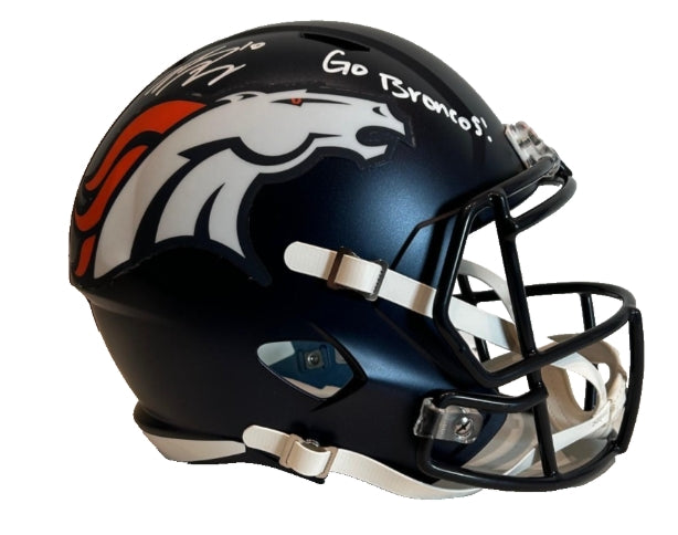 Bo Nix Autographed & Inscribed "Go Broncos" Navy 5280 Full-Size Replica Helmet BAS COA