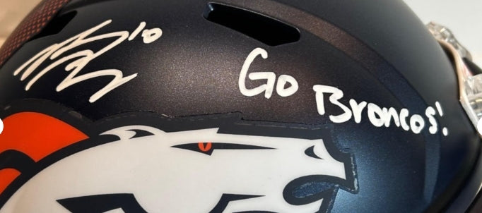 Bo Nix Autographed & Inscribed "Go Broncos" Navy 5280 Full-Size Replica Helmet BAS COA