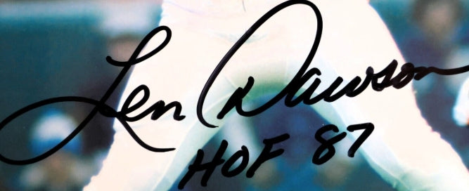 Len Dawson Autographed KC Chiefs 8x10 photo Inscribed "HOF 87" (James Spence)