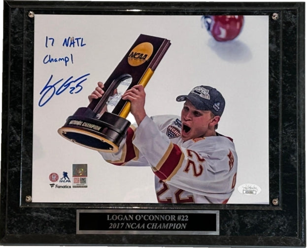 Logan O'Connor Autographed Denver Pioneers Championship 8x10 Photo – Plaque & JSA COA - Latitude Sports Marketing