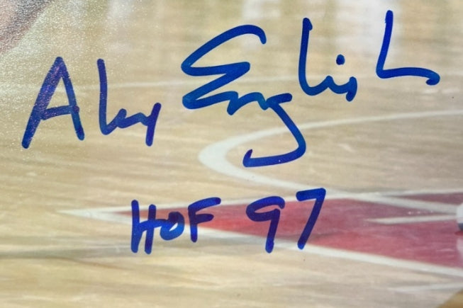 Alex English Autographed 8x10 Photo Inscribed "HOF 97" with Plaque JSA COA