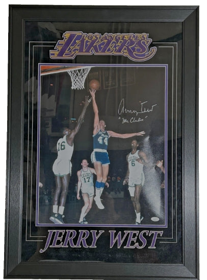 Jerry West Autographed/Inscribed "Mr. Clutch" Lakers 16x20 Deluxe Framed JSA COA